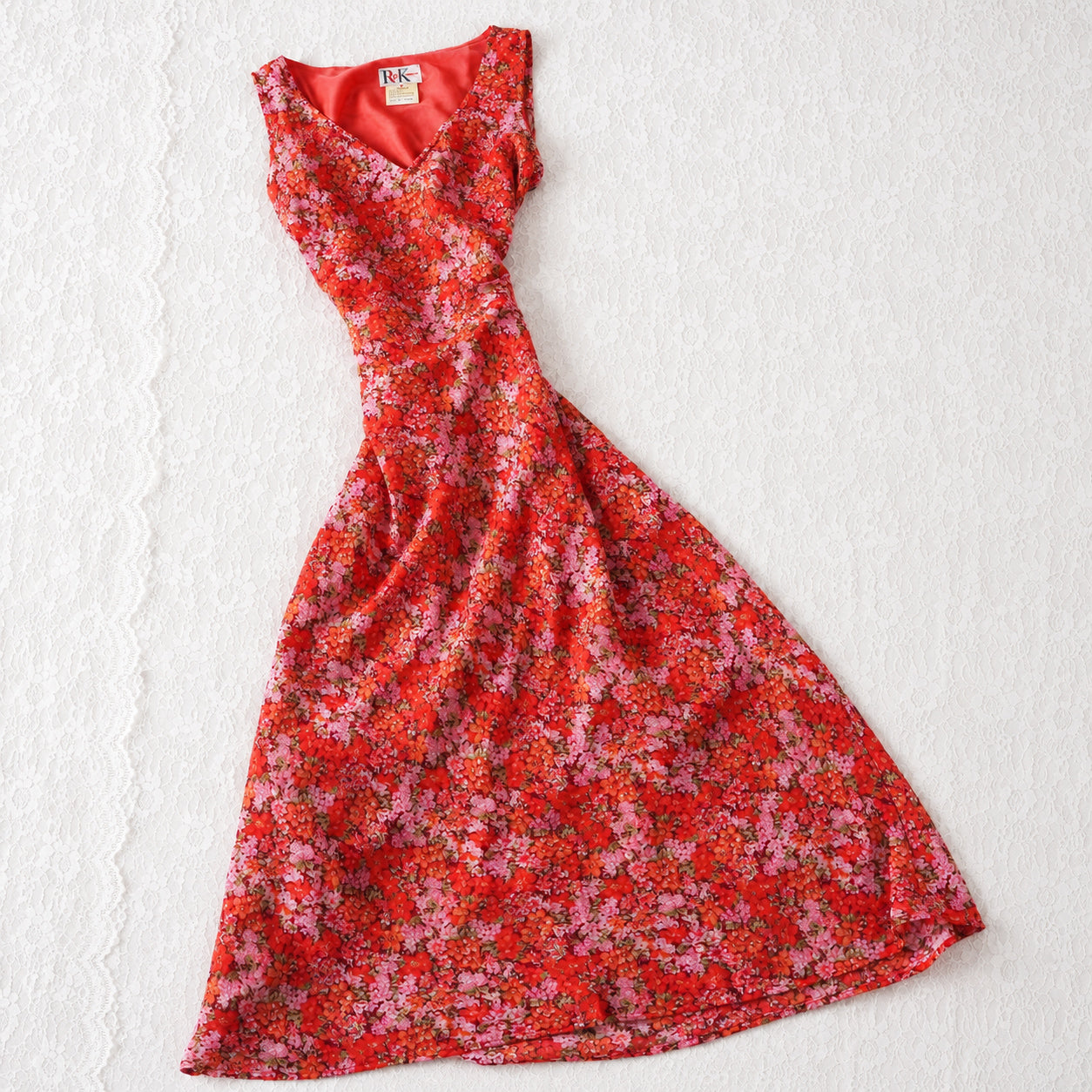 R&K Originals Red Floral Midi Dress | Vintage | Size 12