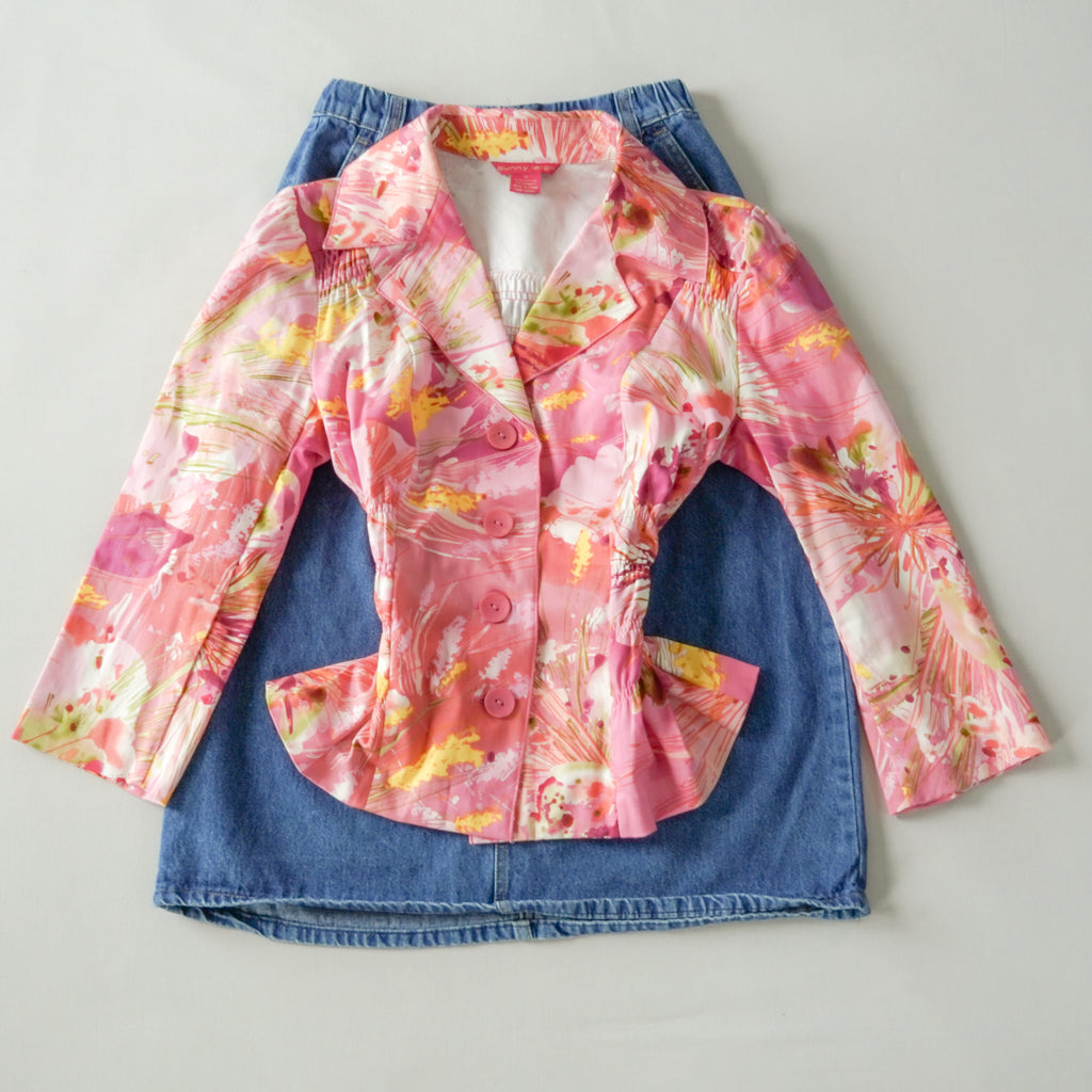 Sunny Leigh Pink Floral Ruched Blazer Jacket | Size 8