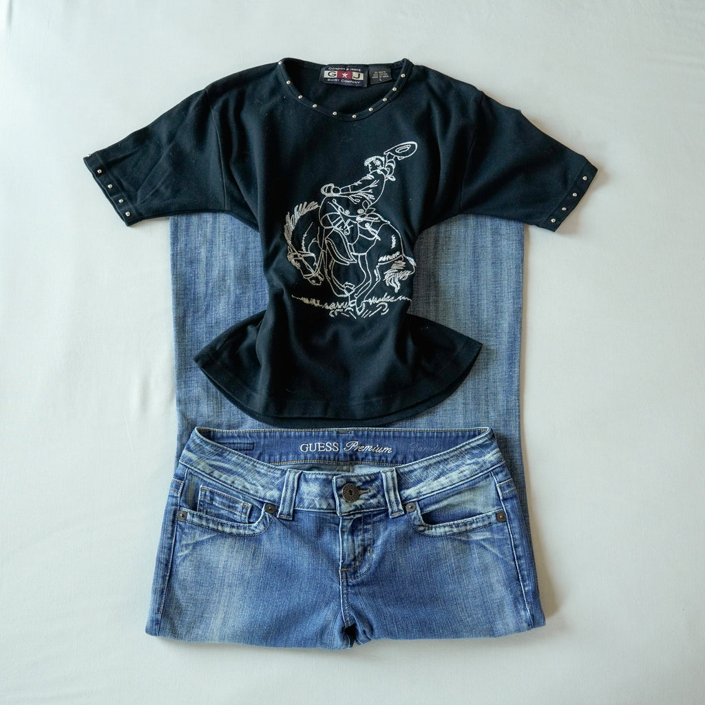 Gordon & James Studded Western Cowboy Baby Tee | Vintage | Large