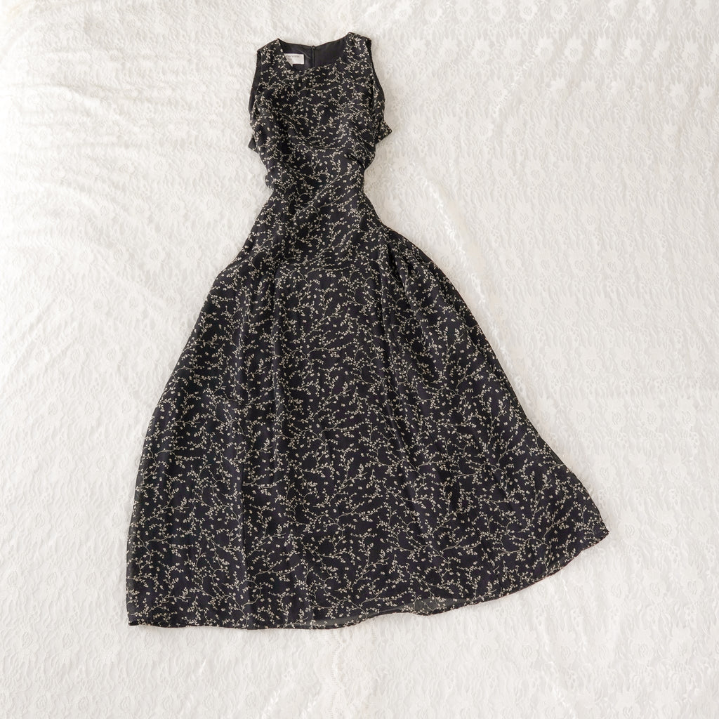 Vintage 90s Jones New York Black Floral Midi Dress | Vintage | 12P
