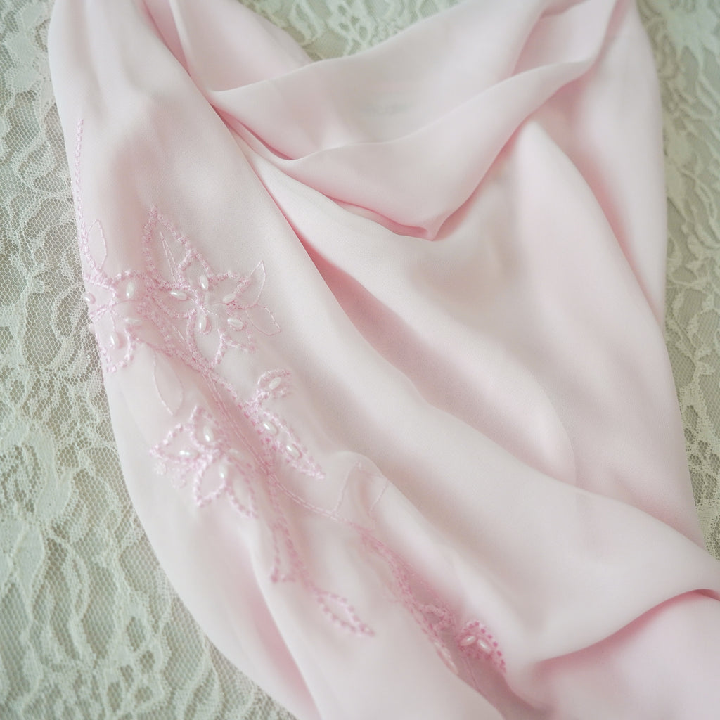 Delicates Pink Chiffon Beaded Slip Dress | Y2K | Large