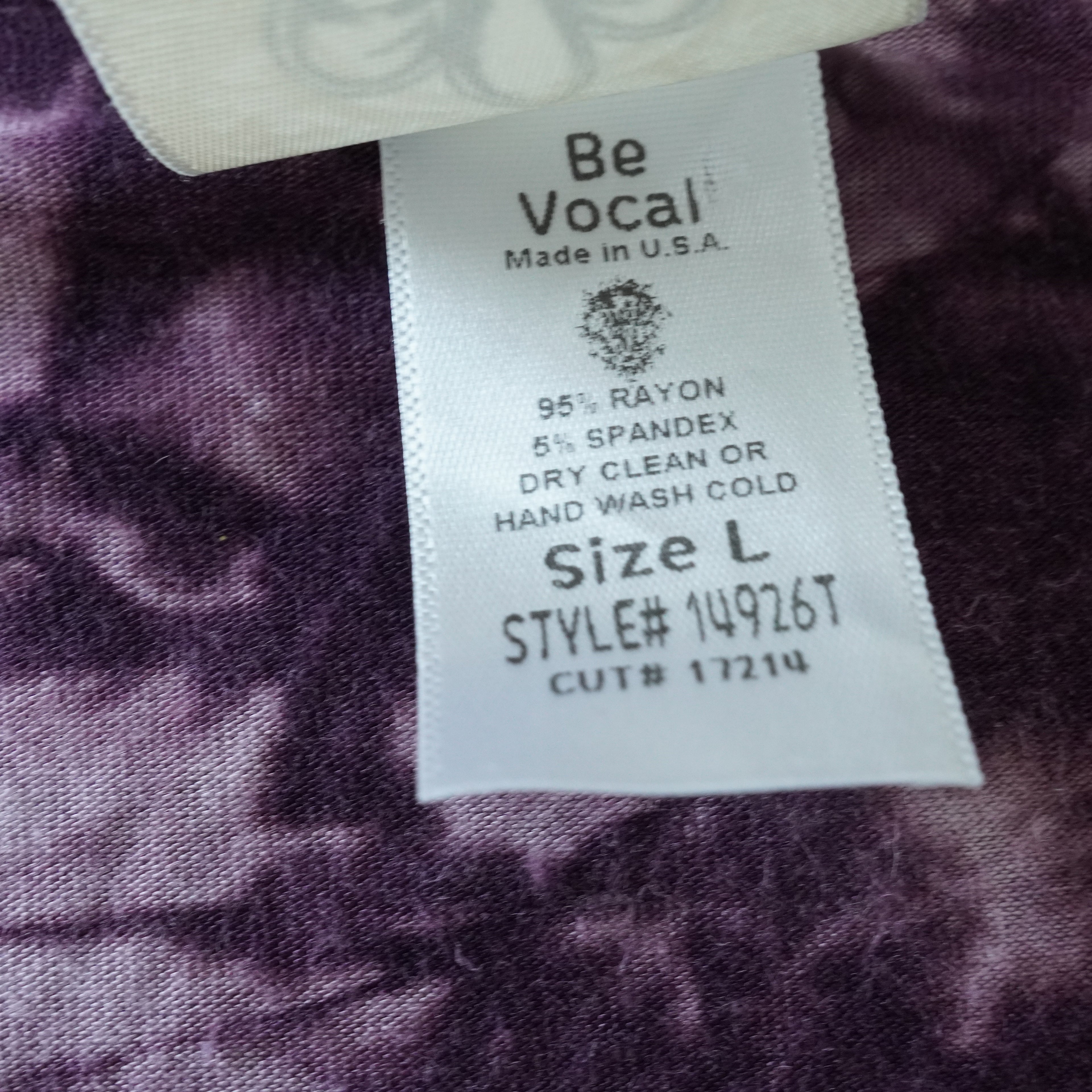 Vocal Purple Tie-Dye Rhinestone Swing Tank Top Made in USA Size Large