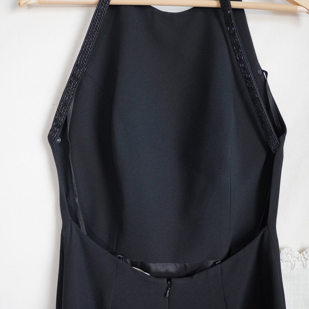 Caché Black Beaded Halter Evening Gown | Y2K | Size 8