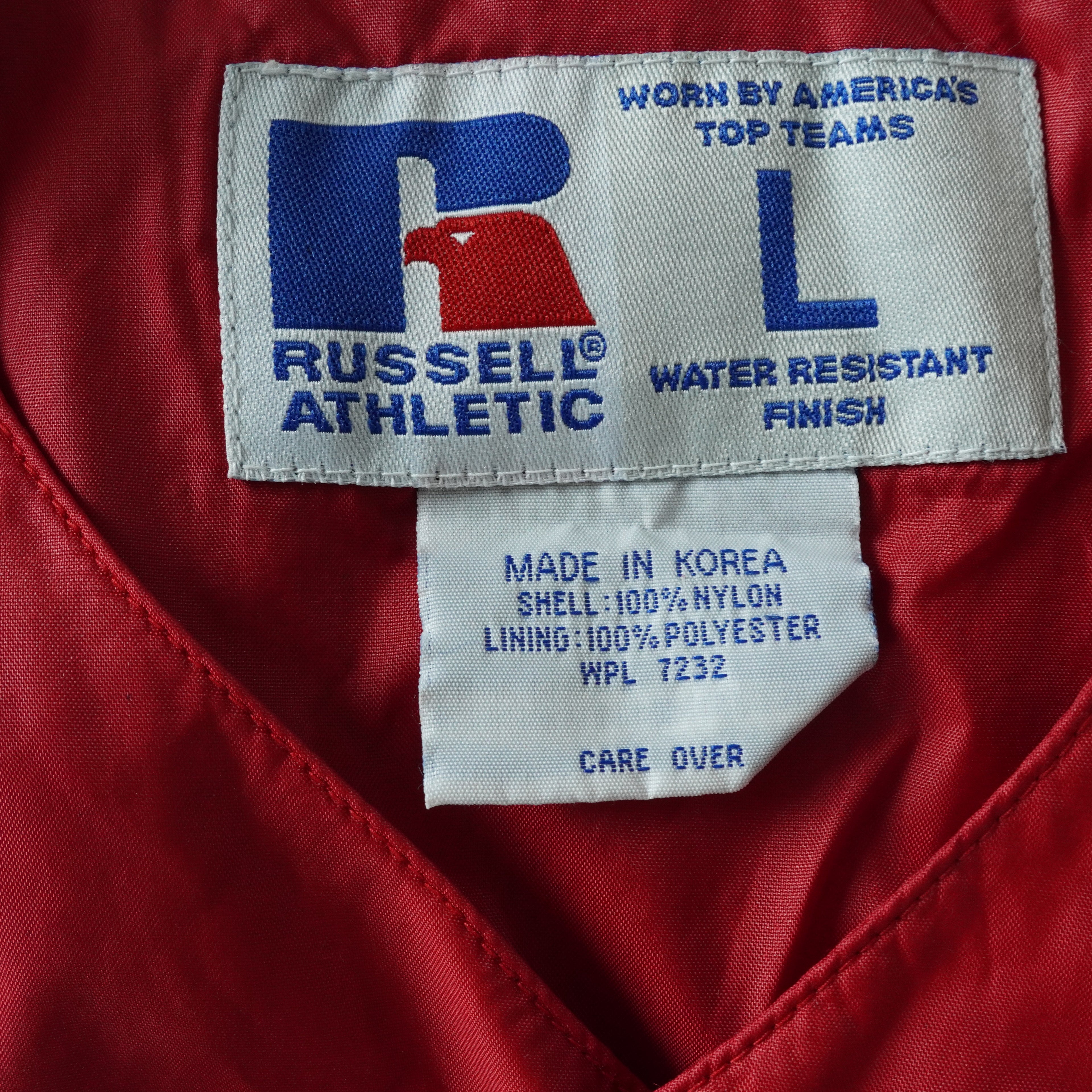 Russell Athletic Red Nylon Wind Pullover Made in Korea | Large
