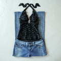 Y2K Lipstick Black Ruffle Halter Top | Y2K | Small