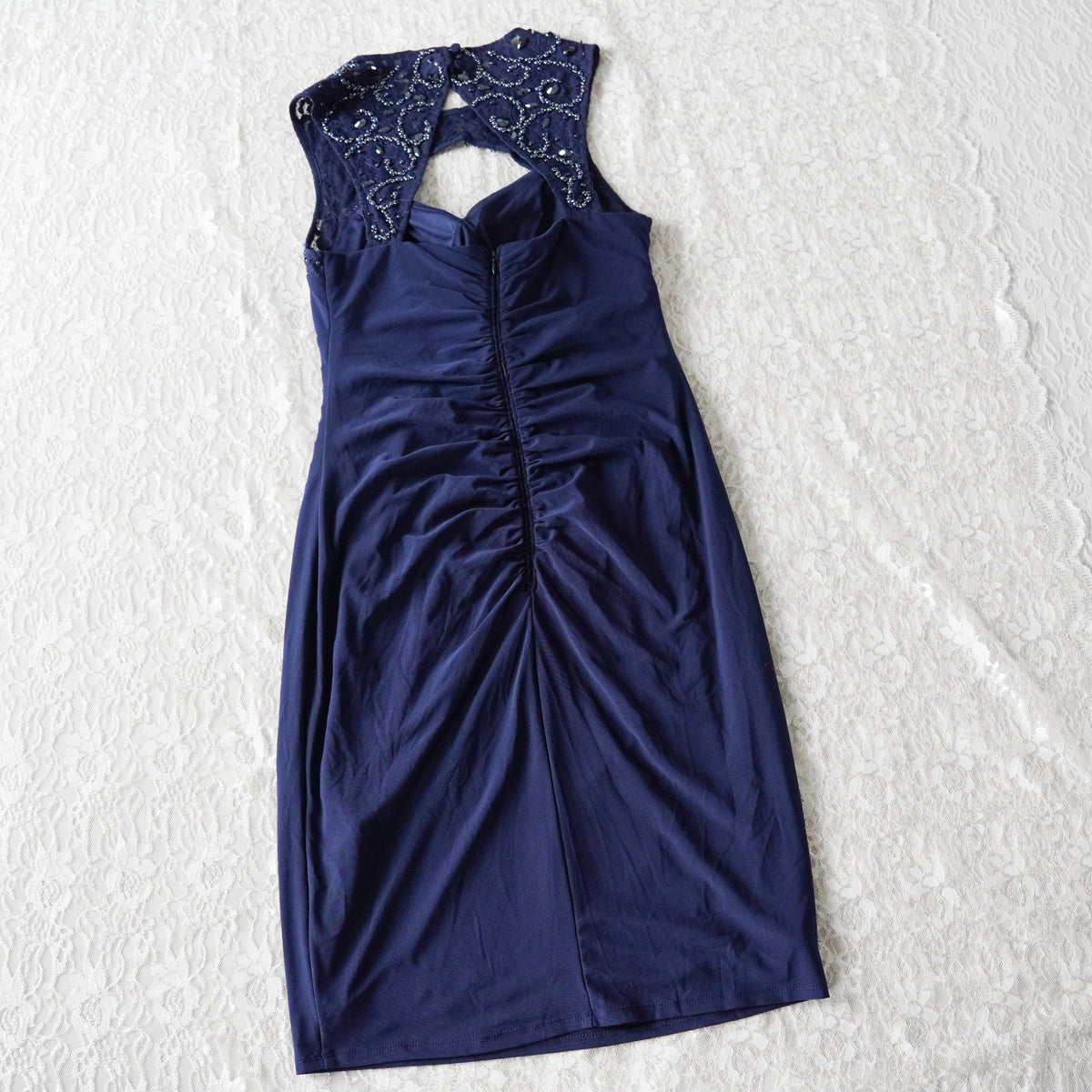 Cache Navy Blue Beaded Midi Dress | Modern | Size 6