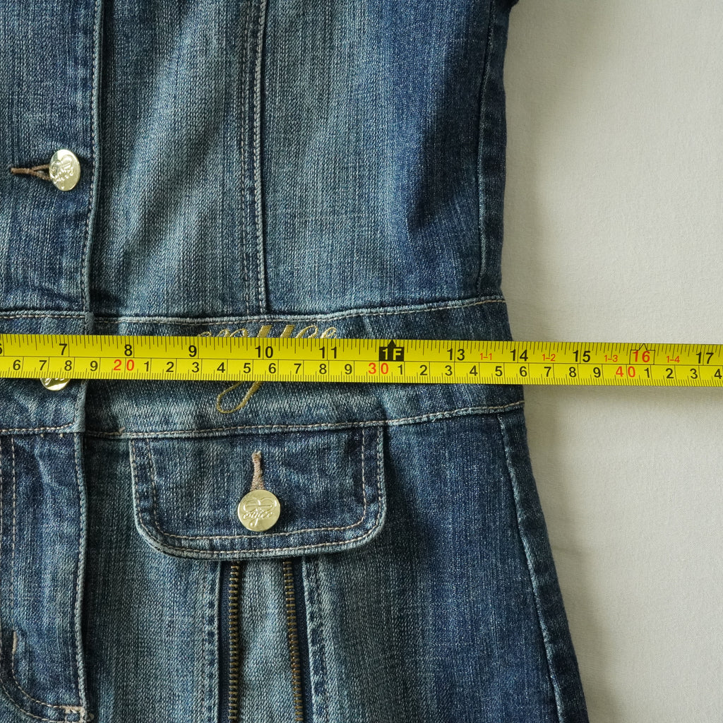 Enyce Denim Mini Dress Zip Pocket Strap Dress Blue
