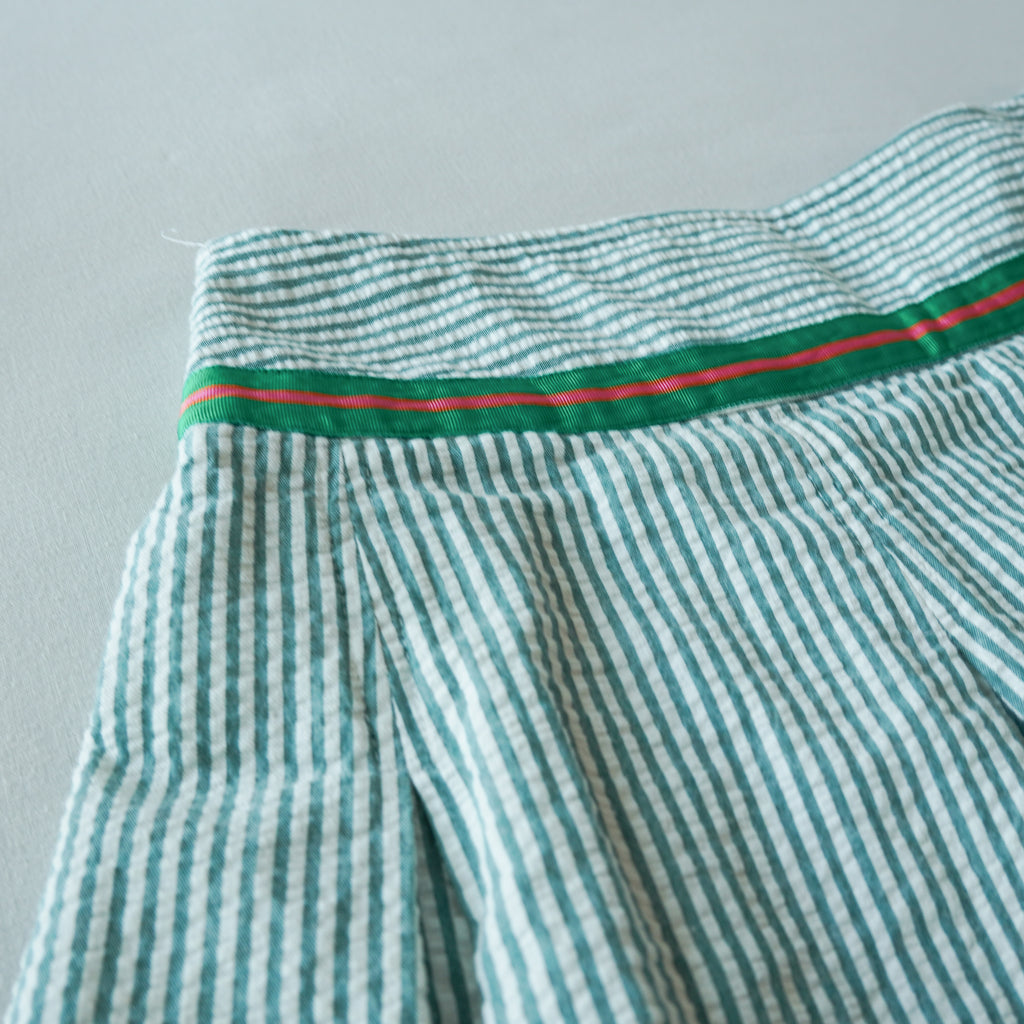 Vintage Y2K Express Seersucker Pleated Mini Skirt | Green Stripe | Size 2 | Made in USA