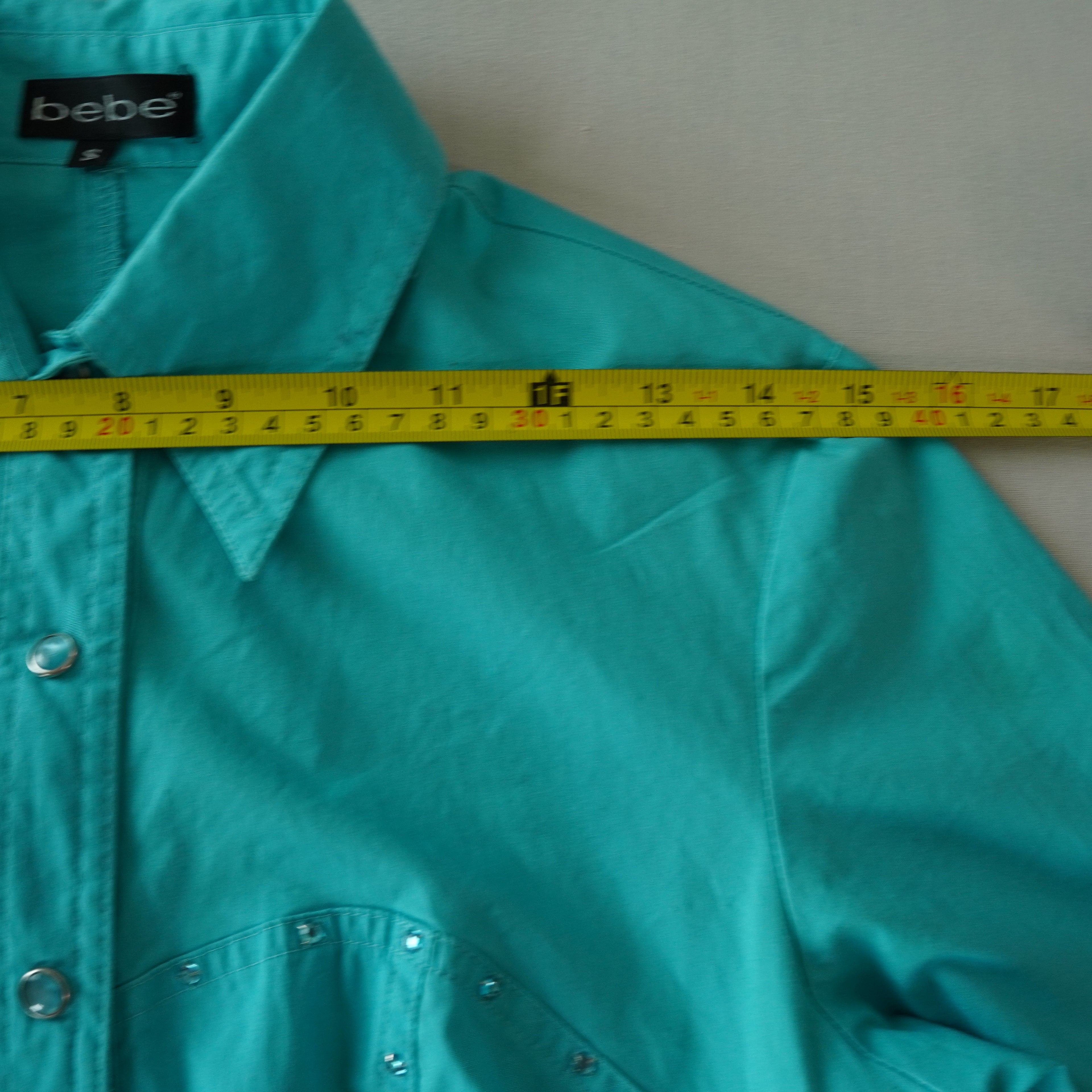 Bebe Y2K Turquoise Jewel Snap Fitted Button-Up Shirt | Small | Made in USA