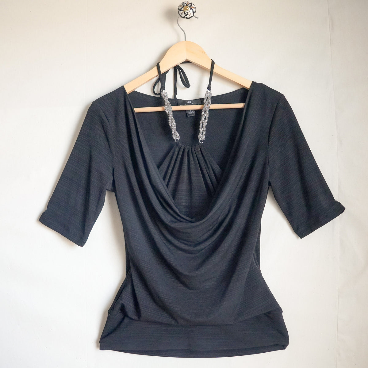 Y2K iZ Byer California Black Cowl Neck Halter Beaded Going Out Top M NWT