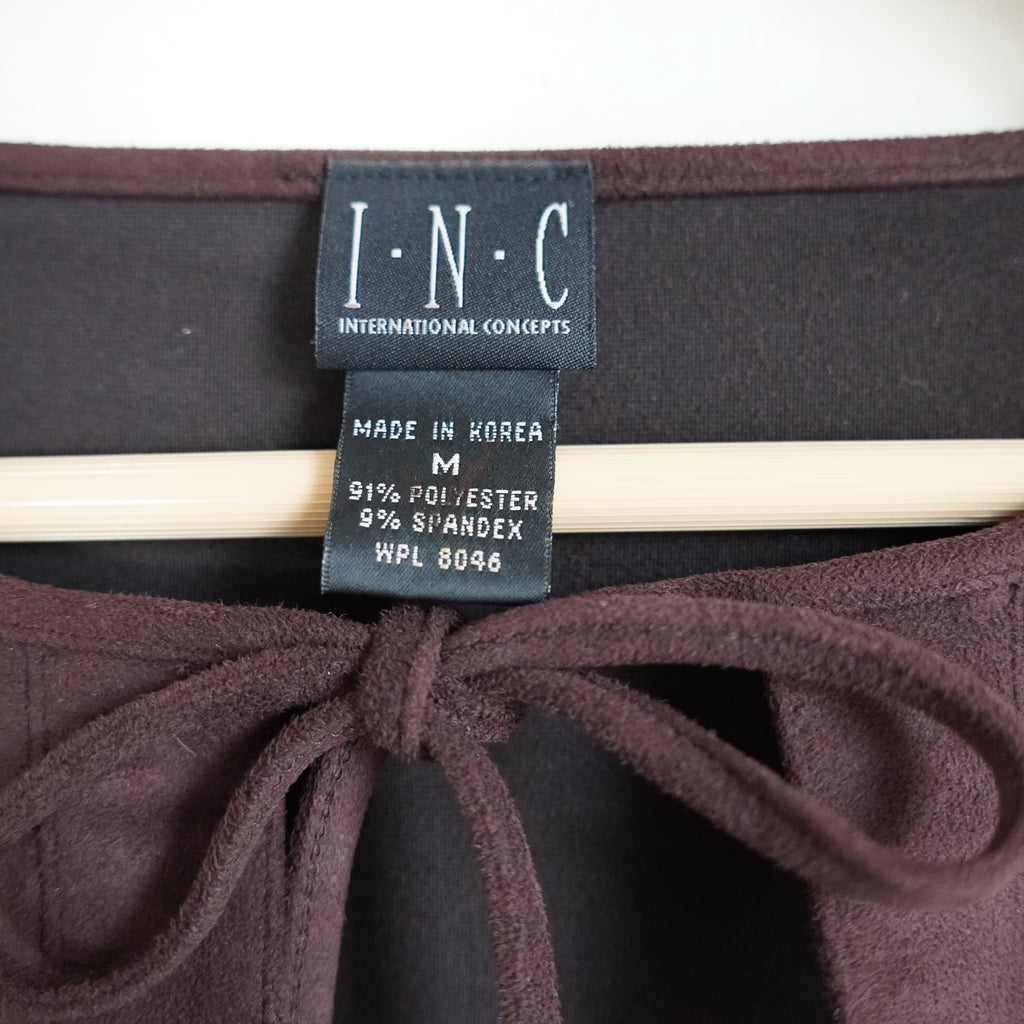 INC International Concepts Faux Suede Tie Front Top | Y2K | Medium