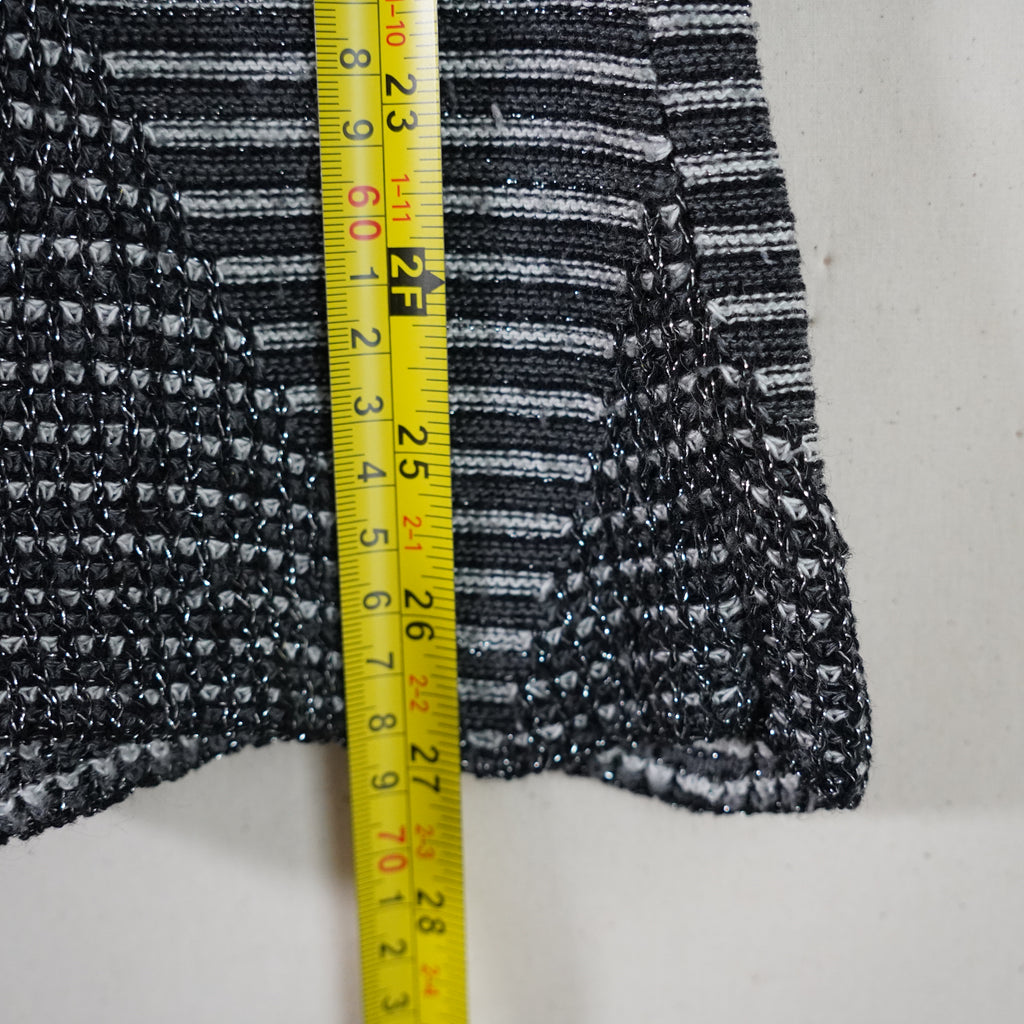 Vintage Say What? Metallic Black Silver Striped Knit Tunic Top Large Made in USA