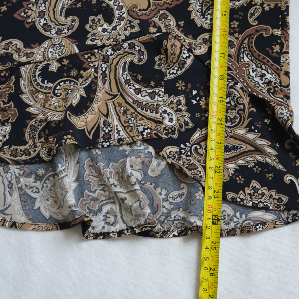 BCBGMAXAZRIA Paisley Ruffle Hem Midi Skirt | XS