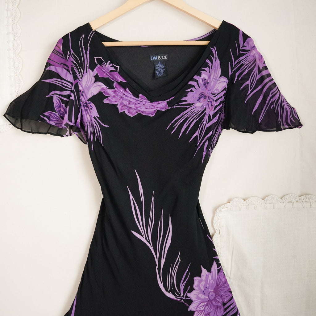 Eva Blue Floral Beaded Dress | Y2K | Size 6