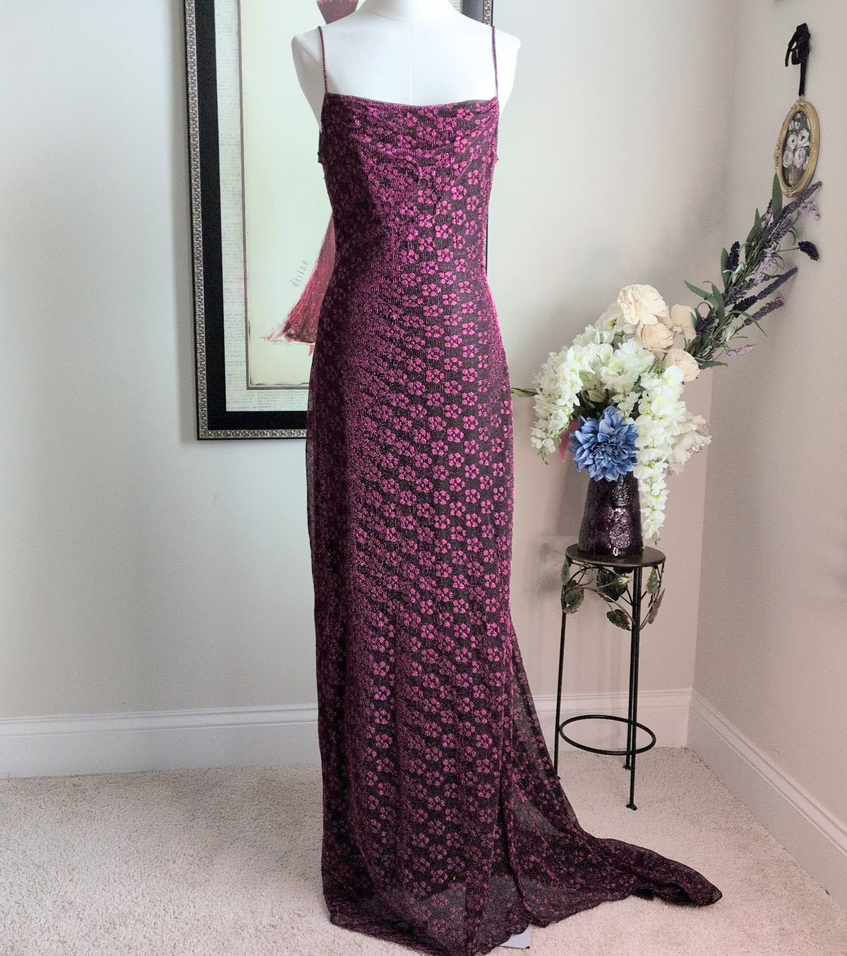 Zum Zum by Niki Livas Metallic Floral Slip Dress | Vintage | Size 11/12