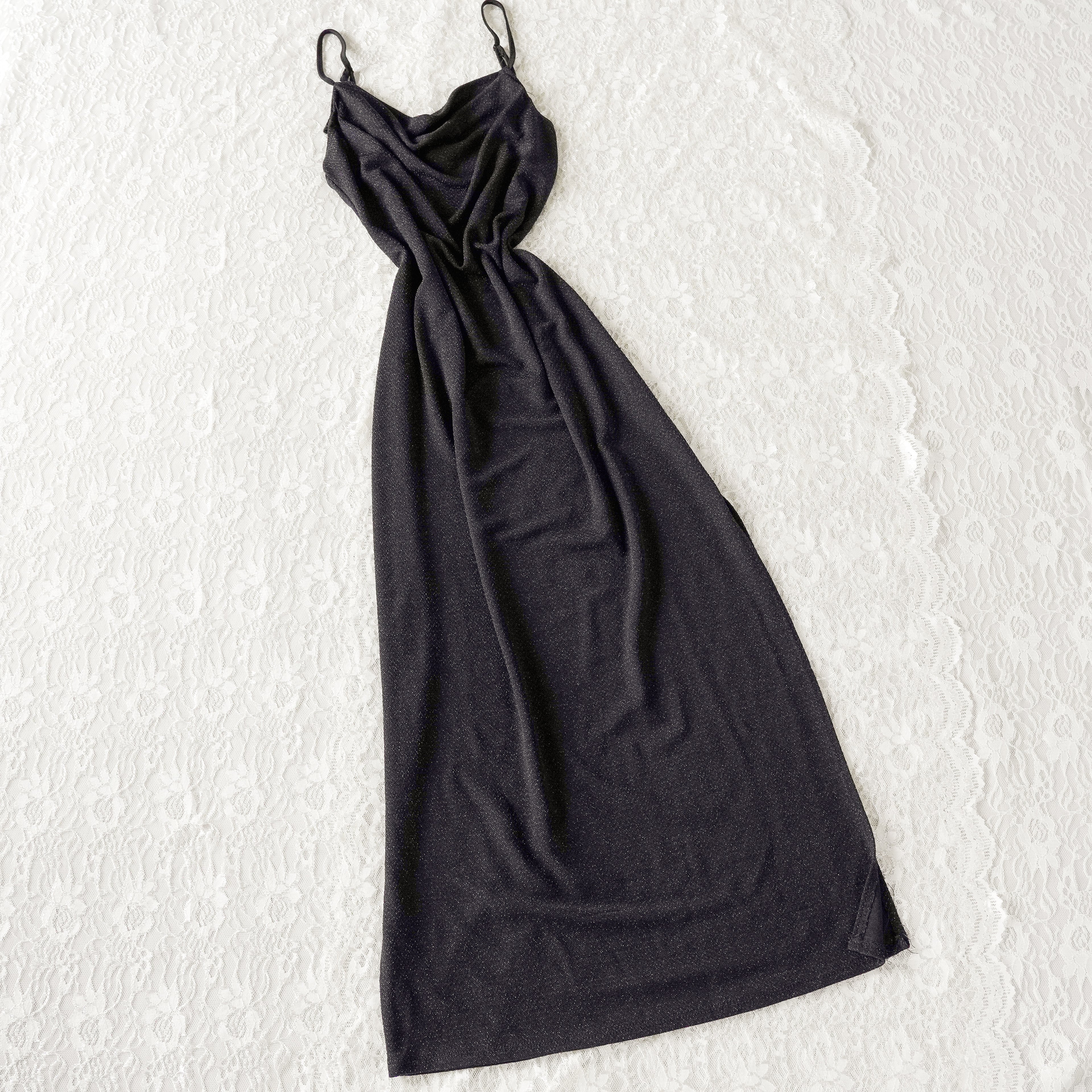 Bebe Sheer Shimmer Cowl Neck Maxi Slip Dress | Y2K | Medium