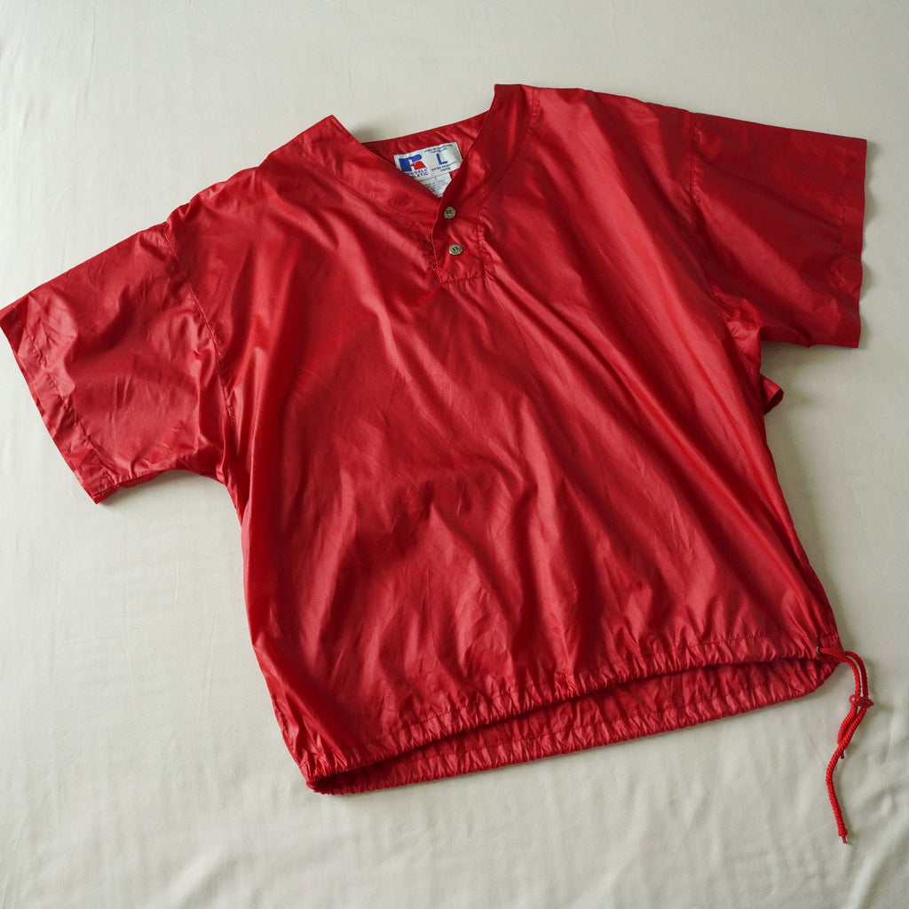 Russell Athletic Red Nylon Wind Pullover Made in Korea | Large