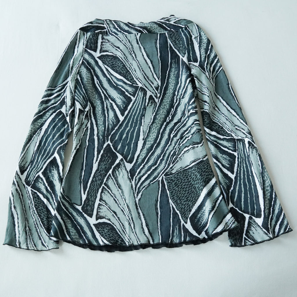 Alberto Makali Abstract Print Ring Detail Bell Sleeve Blouse | Y2K | Small
