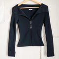 Y2K Cache Black Ribbed Knit Two Way Zip Wide Collar Fitted Cardigan Top S