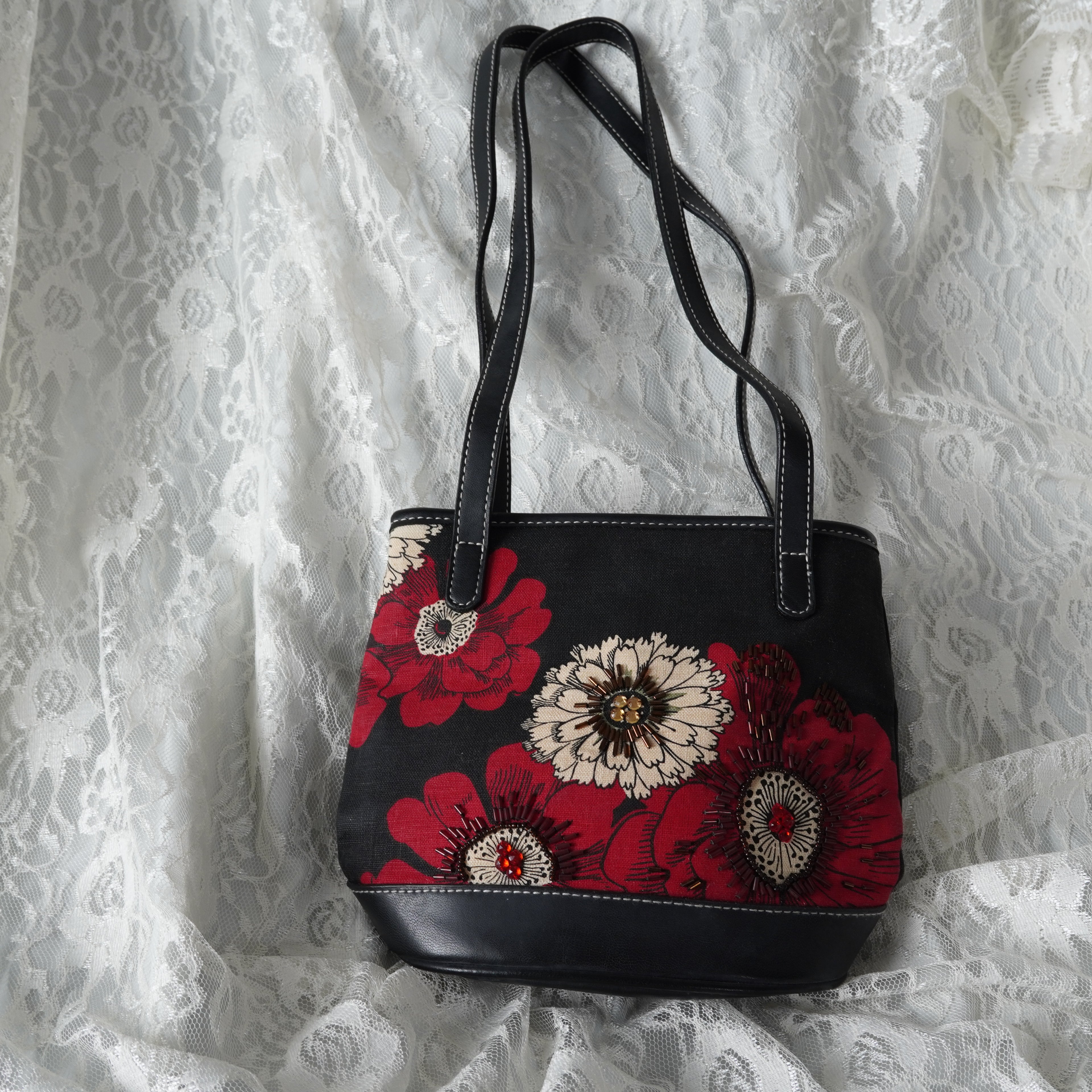 Liz Claiborne Floral Beaded Shoulder Bag