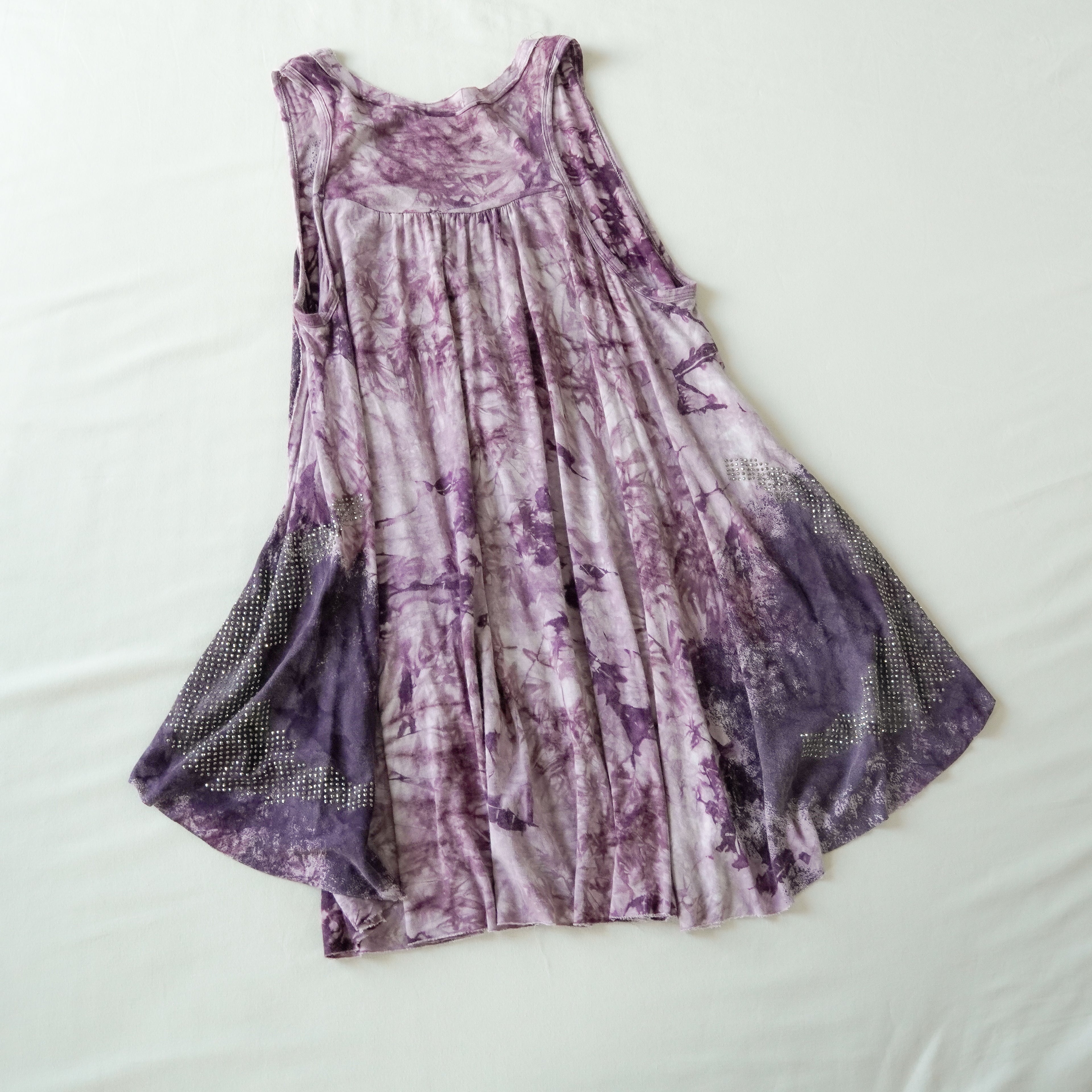 Vocal Purple Tie-Dye Rhinestone Swing Tank Top Made in USA Size Large