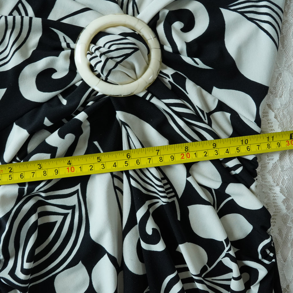 OXOXO Black & White Abstract Ring Accent Midi Dress | Made in USA | Size S