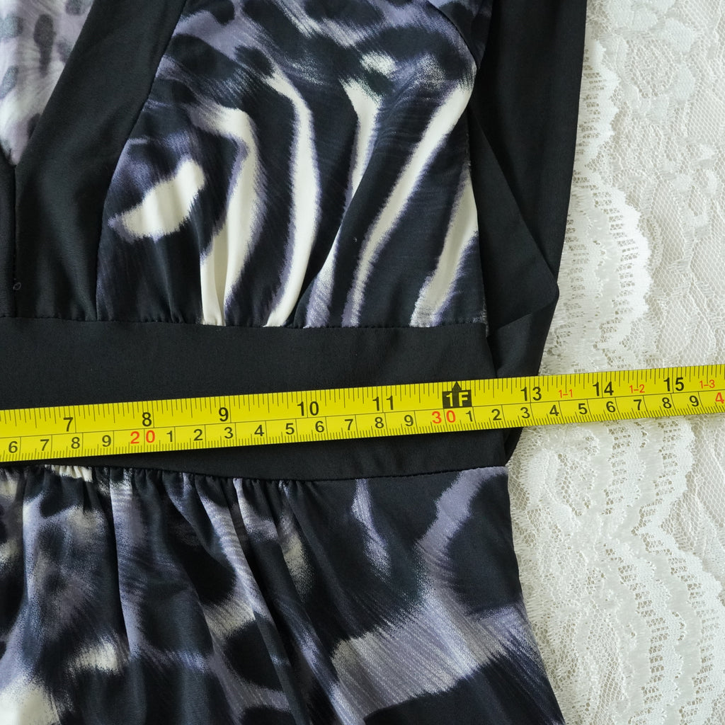Body Central Animal Print Bell Sleeve Mini Dress | Empire Waist | Made in USA | Medium