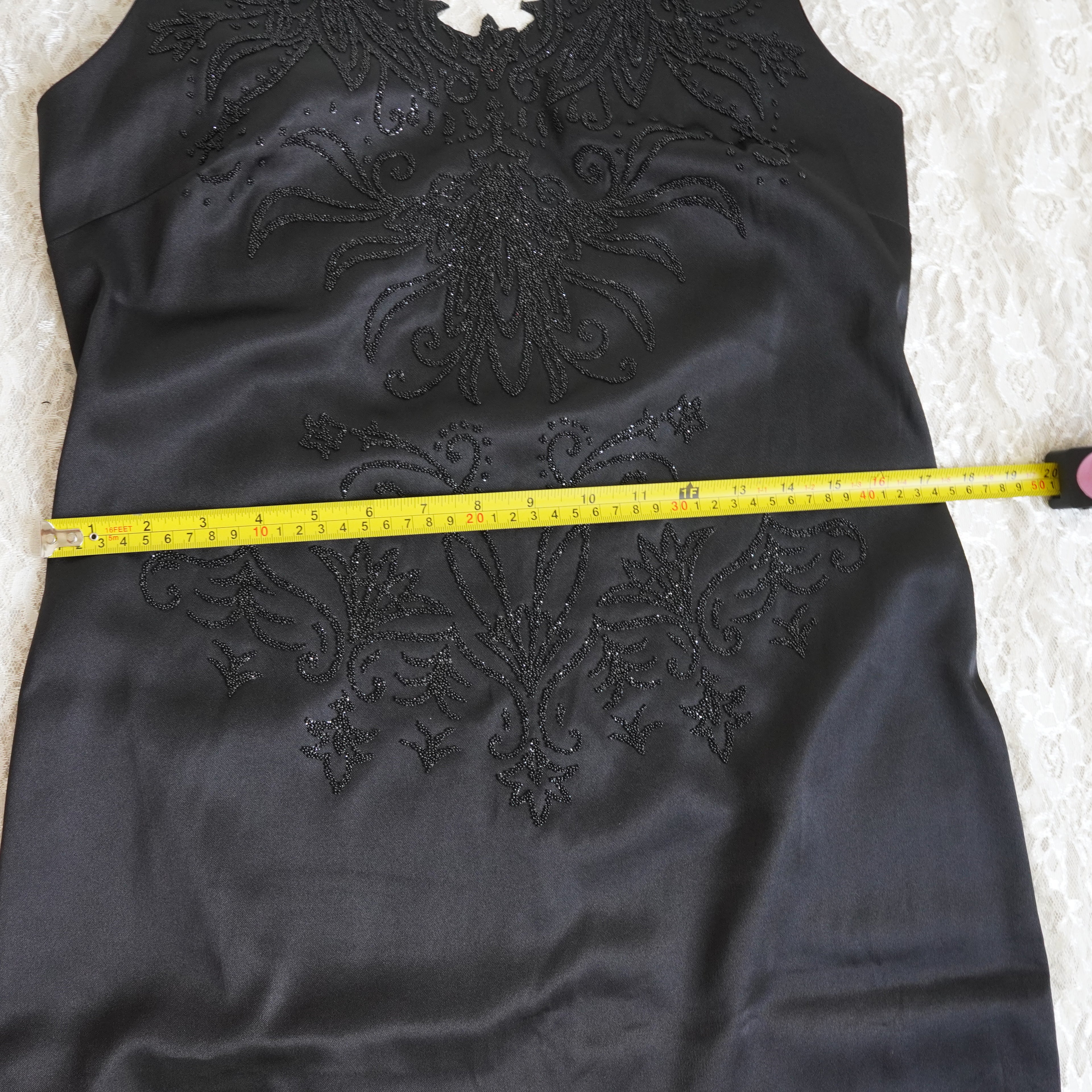 CDC Black Beaded Deep V Evening Gown
