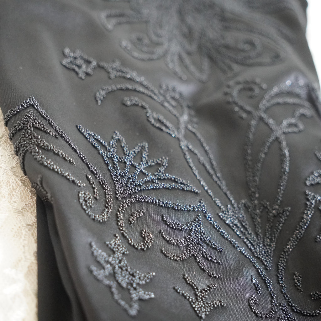 CDC Black Beaded Deep V Evening Gown