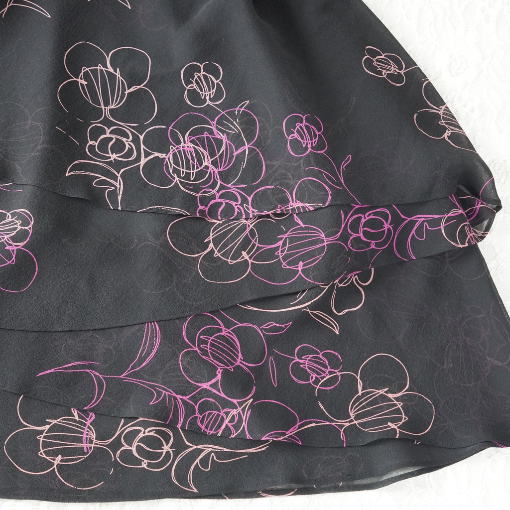 Jones New York Black Floral Tiered Chiffon Dress | Y2K | Size 10