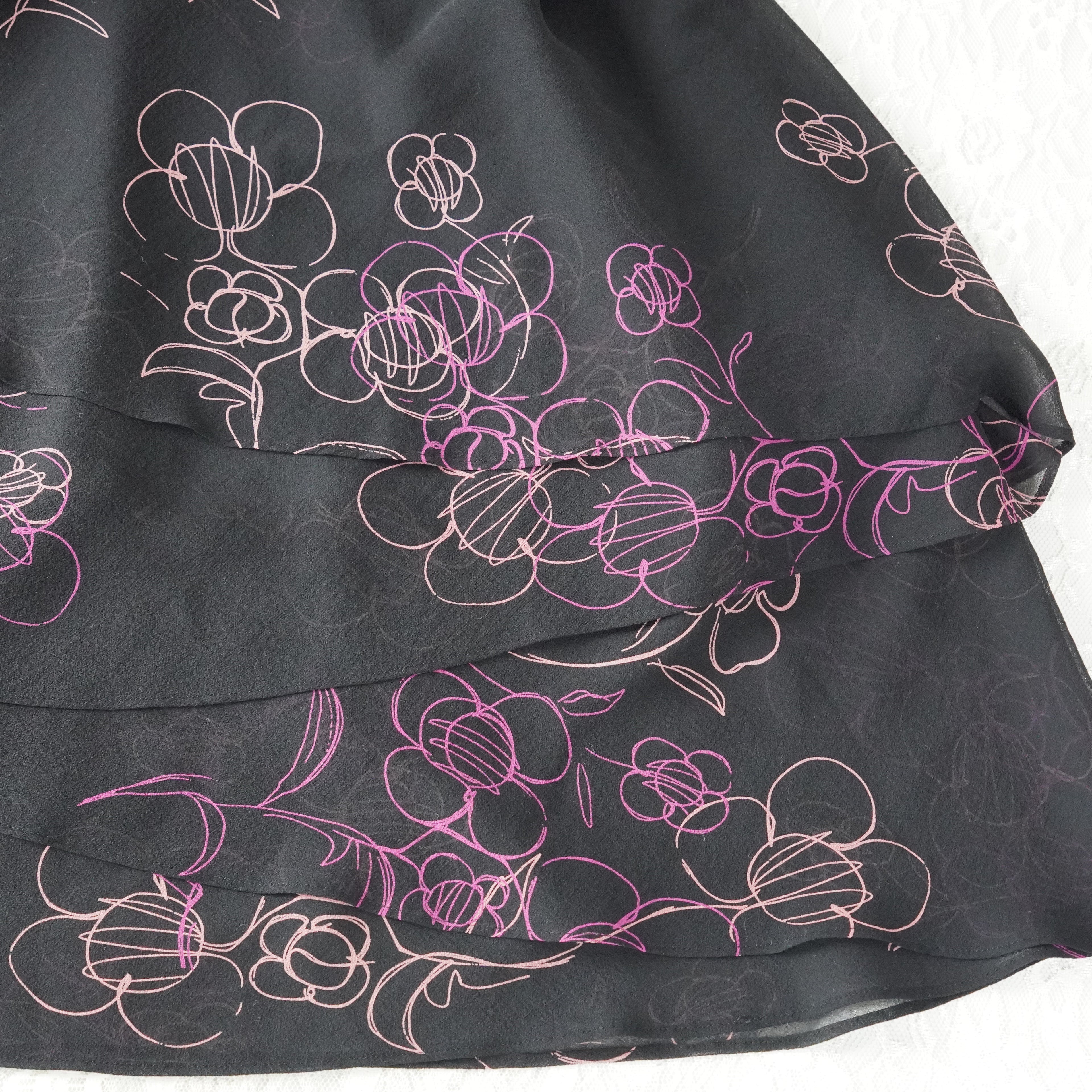 Jones New York Black Floral Tiered Chiffon Dress | Y2K | Size 10