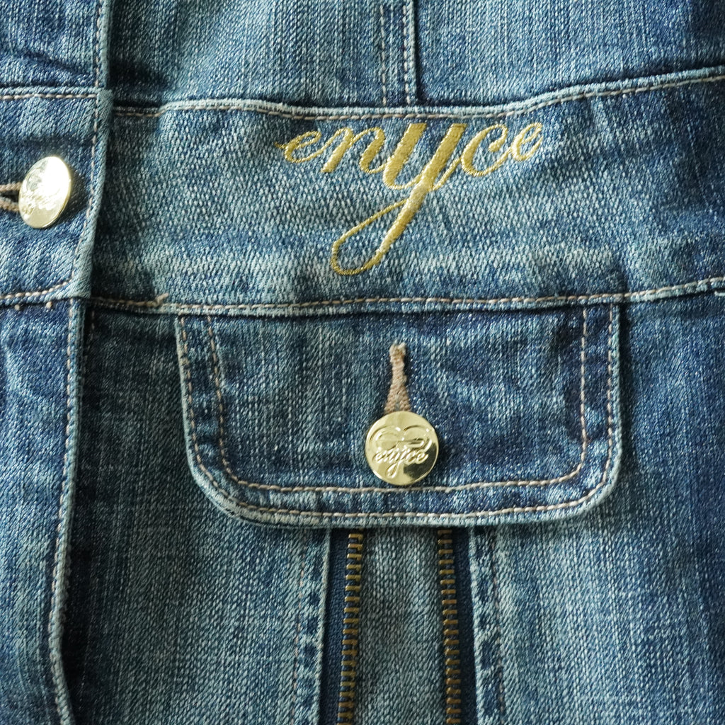 Enyce Denim Mini Dress Zip Pocket Strap Dress Blue