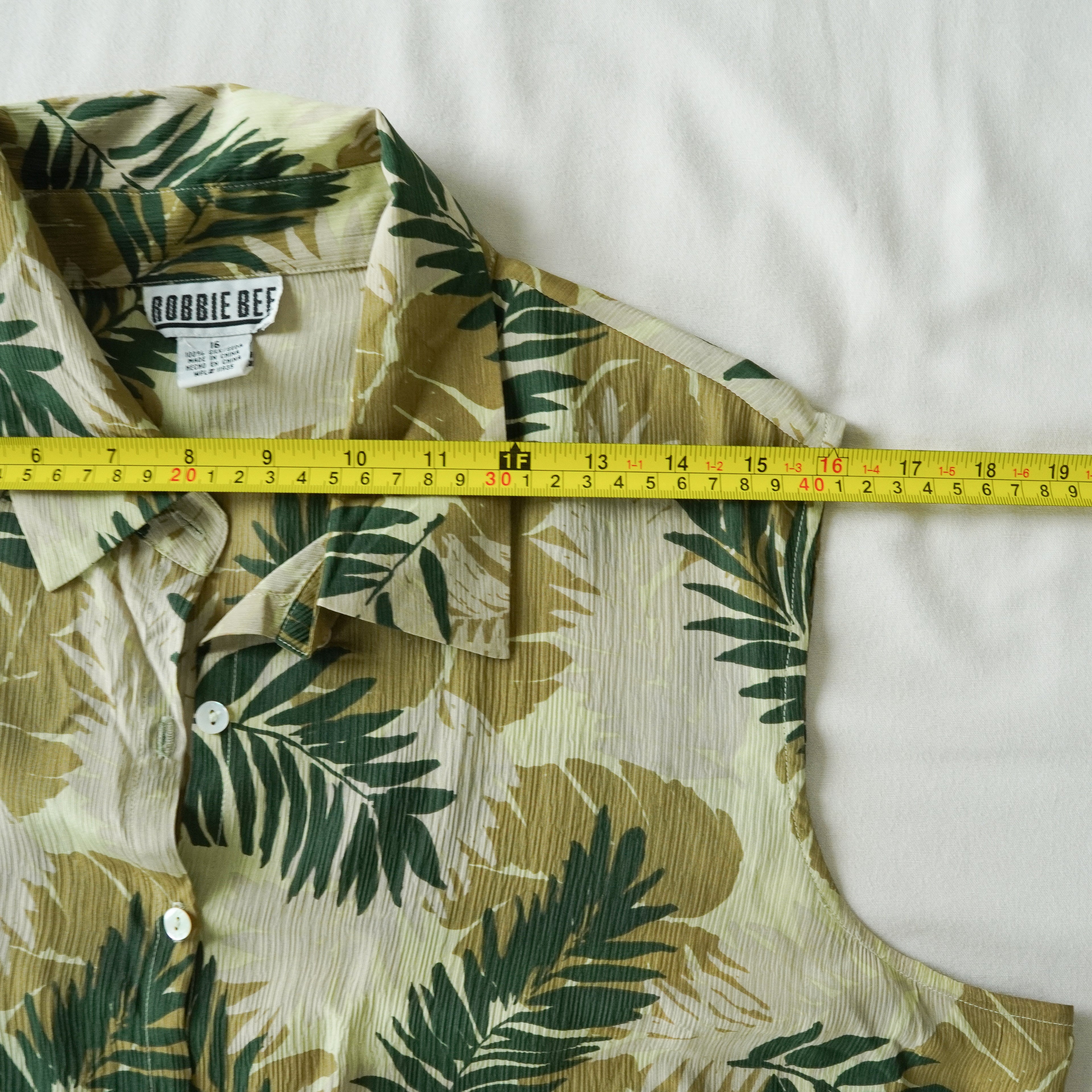 Robbie Bee 100% Silk Tropical Leaf Button Front Midi Shirt Dress | Size 16