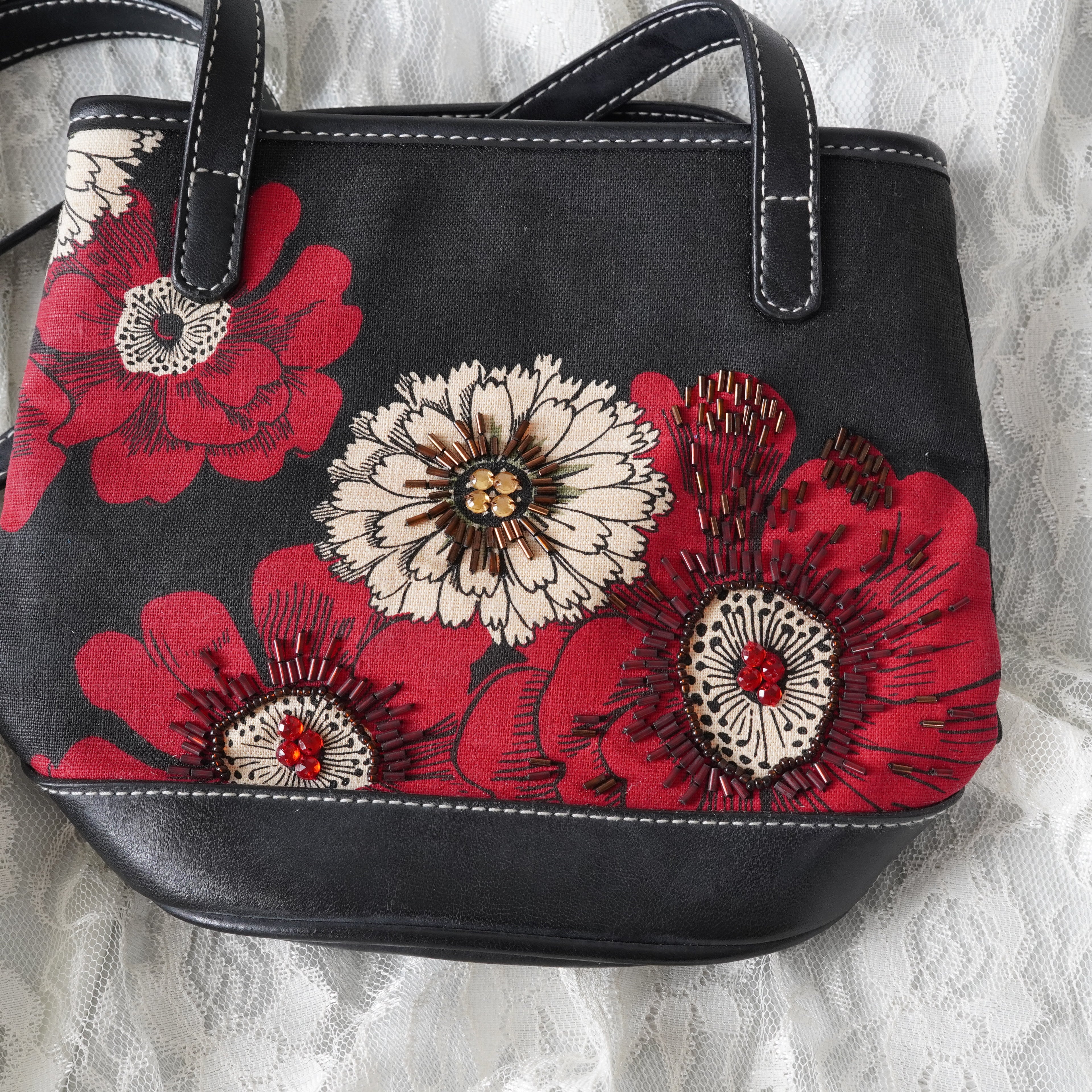 Liz Claiborne Floral Beaded Shoulder Bag