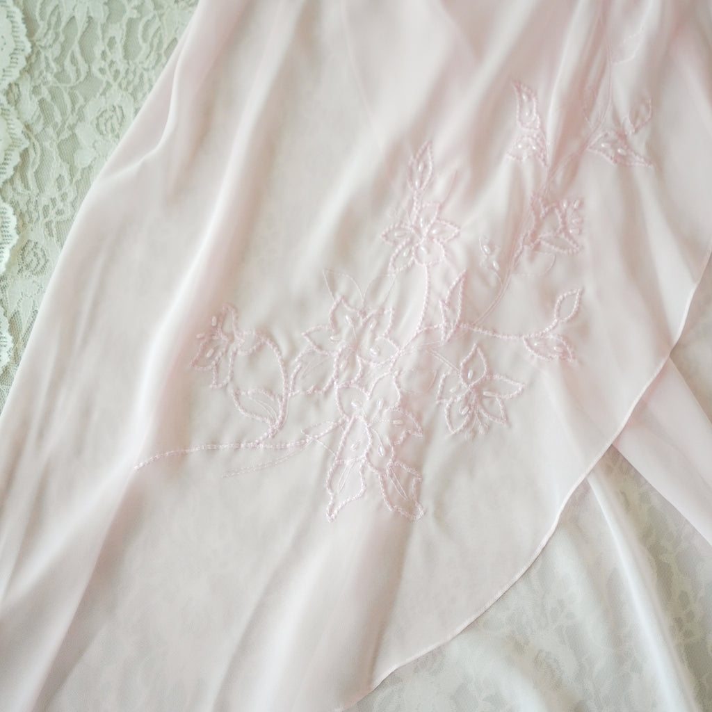 Delicates Pink Chiffon Beaded Slip Dress | Y2K | Large