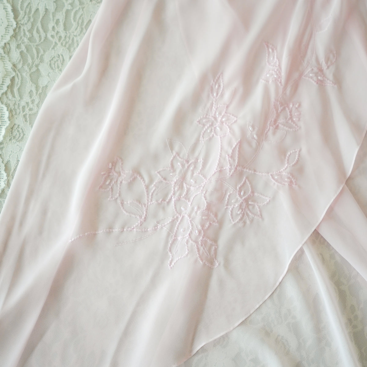 Delicates Pink Chiffon Beaded Slip Dress | Y2K | Large