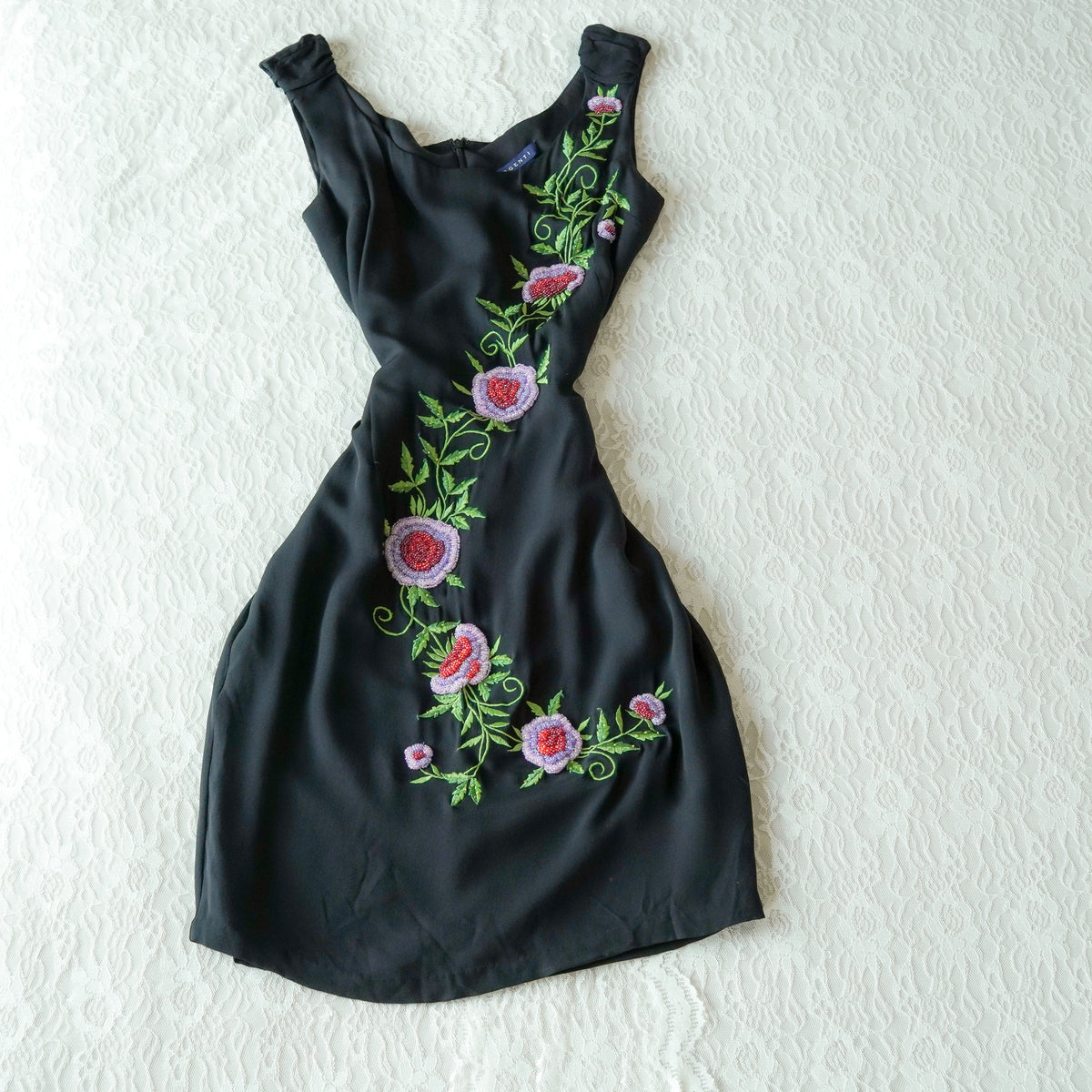 Argenti Floral Beaded Embroidered Cocktail Dress | Vintage | Size 8