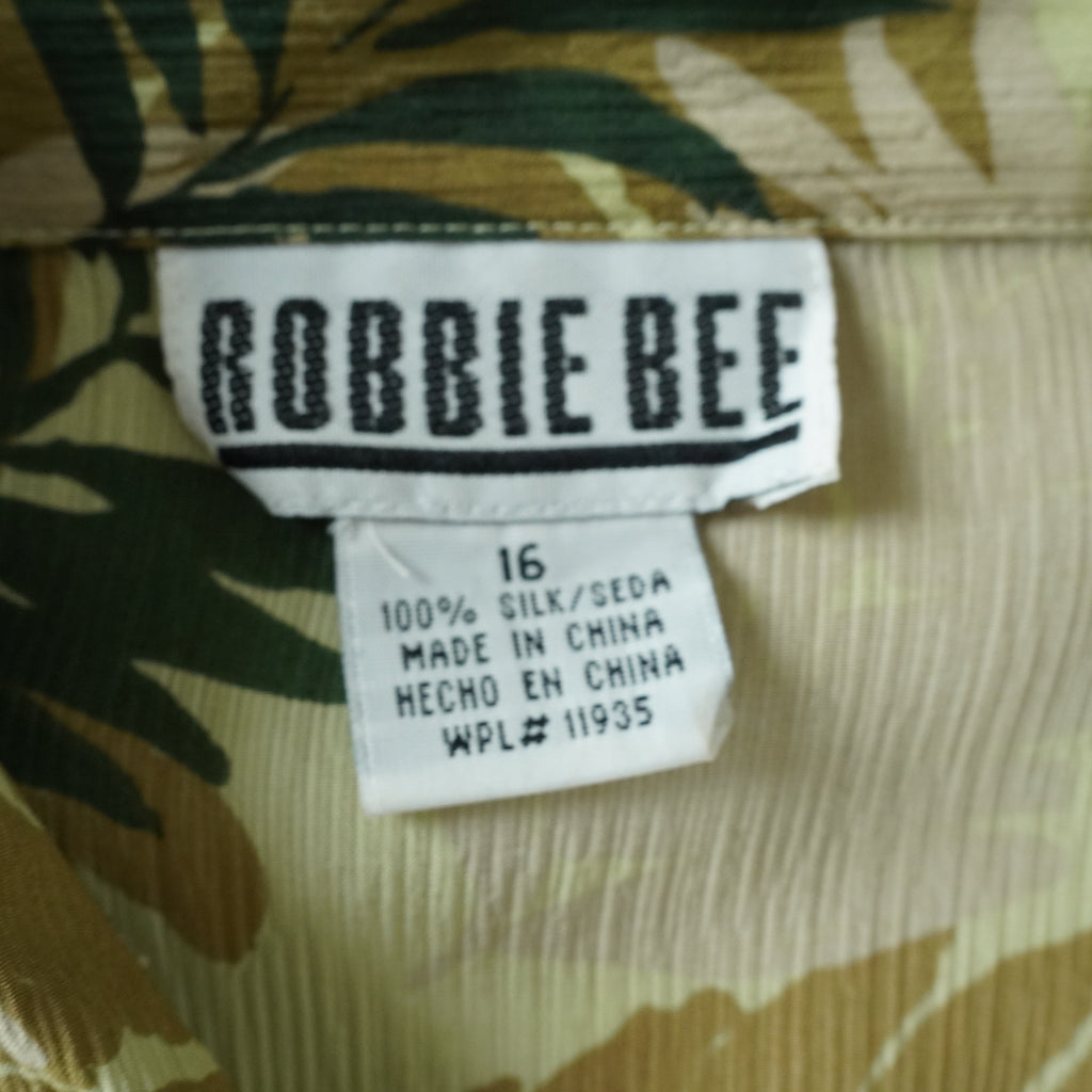Robbie Bee 100% Silk Tropical Leaf Button Front Midi Shirt Dress | Size 16