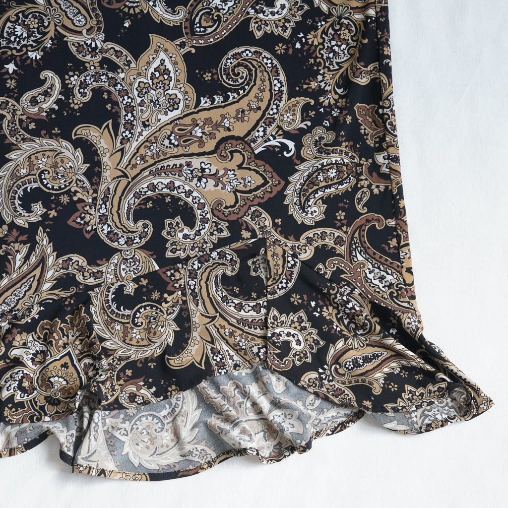 BCBGMAXAZRIA Paisley Ruffle Hem Midi Skirt | XS