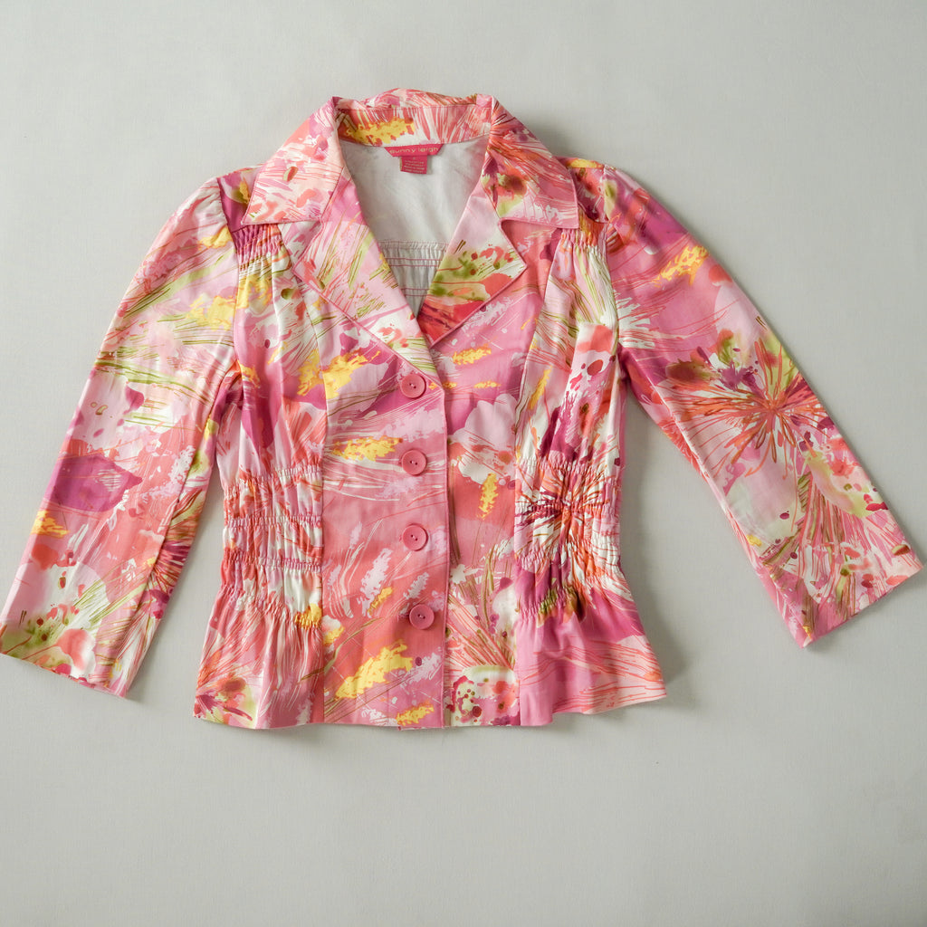 Sunny Leigh Pink Floral Ruched Blazer Jacket | Size 8