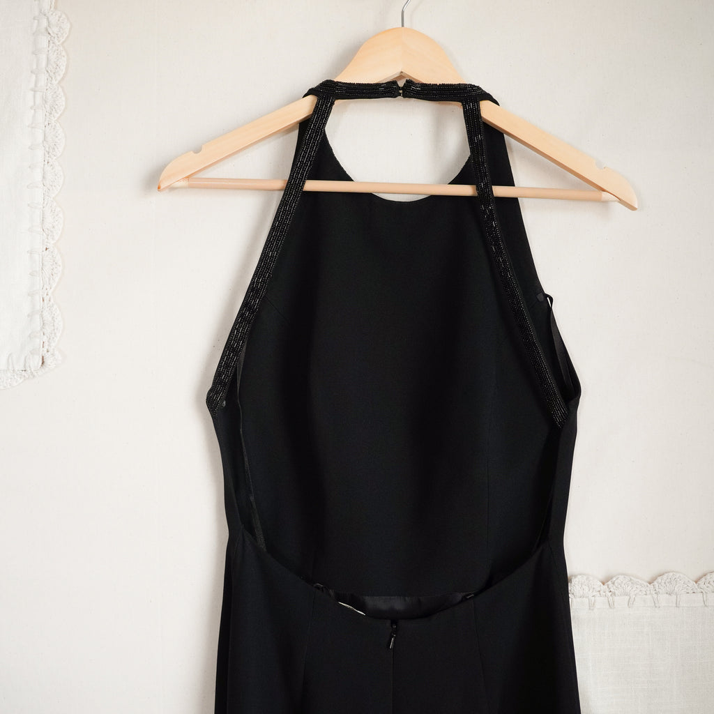 Caché Black Beaded Halter Evening Gown | Y2K | Size 8