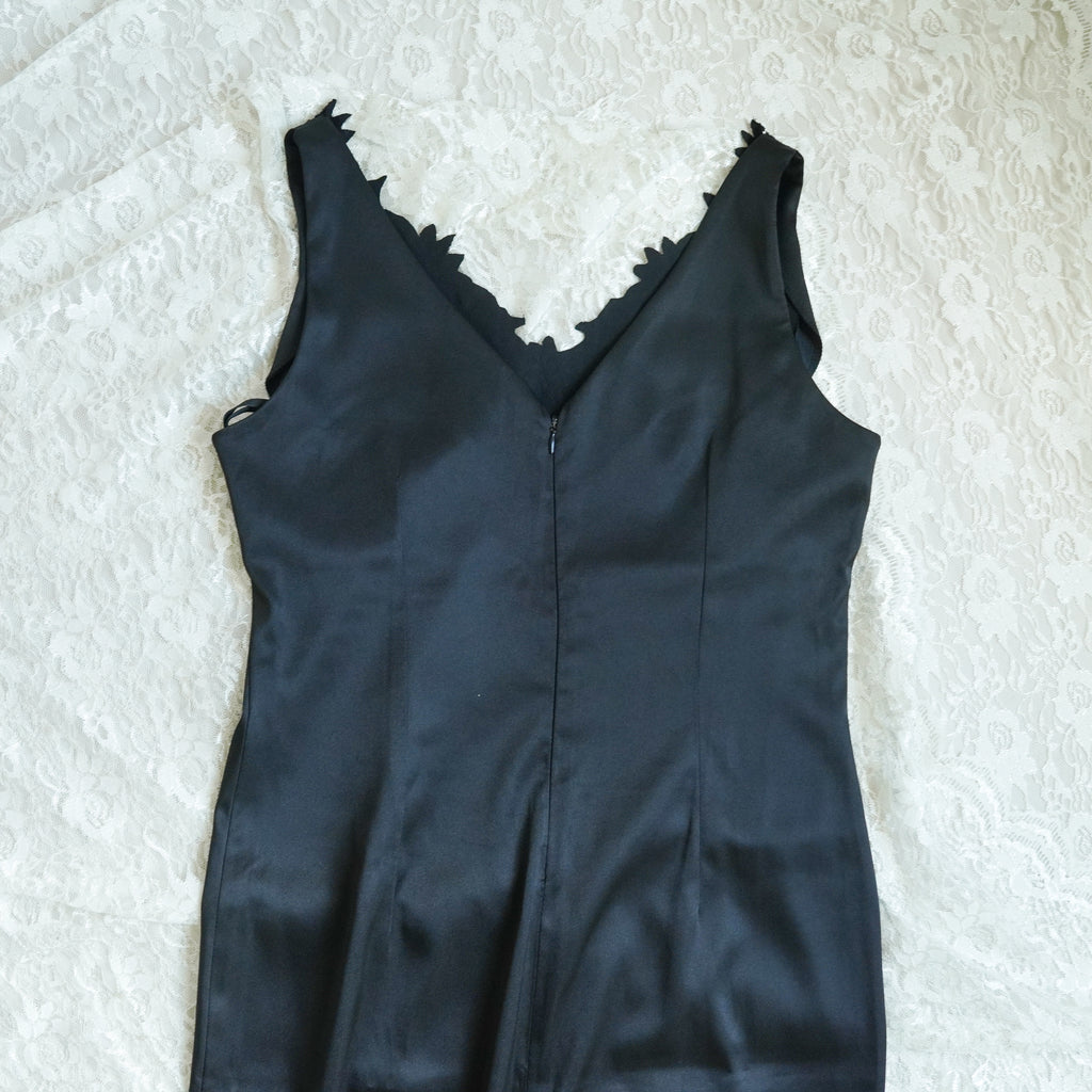 CDC Black Beaded Deep V Evening Gown