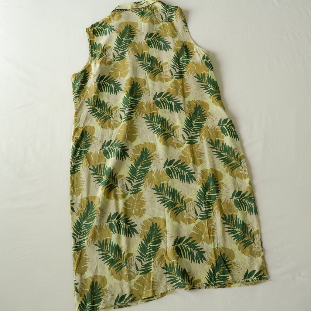 Robbie Bee 100% Silk Tropical Leaf Button Front Midi Shirt Dress | Size 16