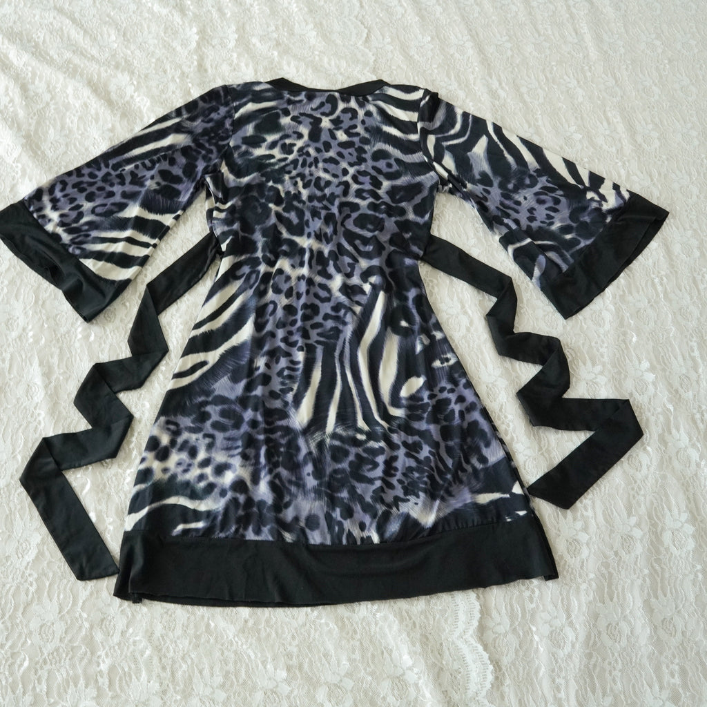 Body Central Animal Print Bell Sleeve Mini Dress | Empire Waist | Made in USA | Medium