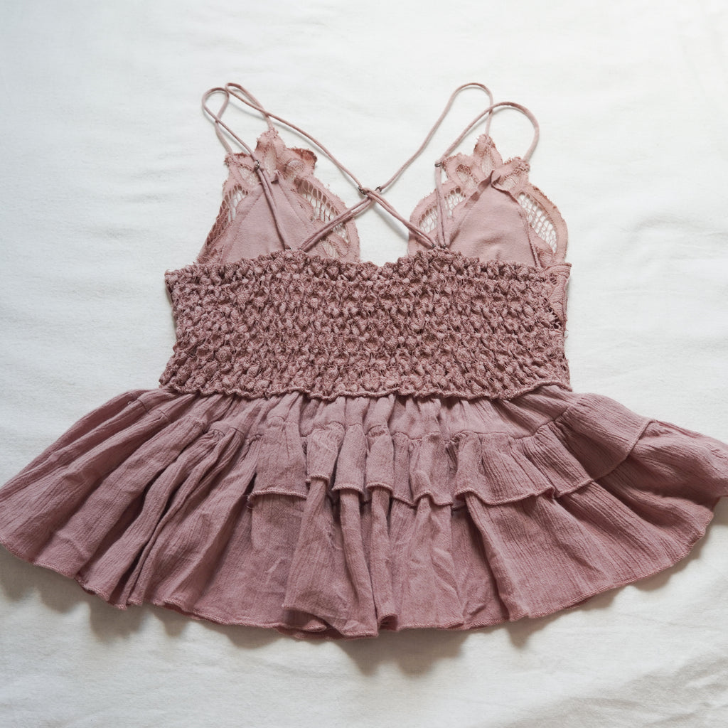 Free People Dusty Rose Lace Crochet Ruffle Cami | XS