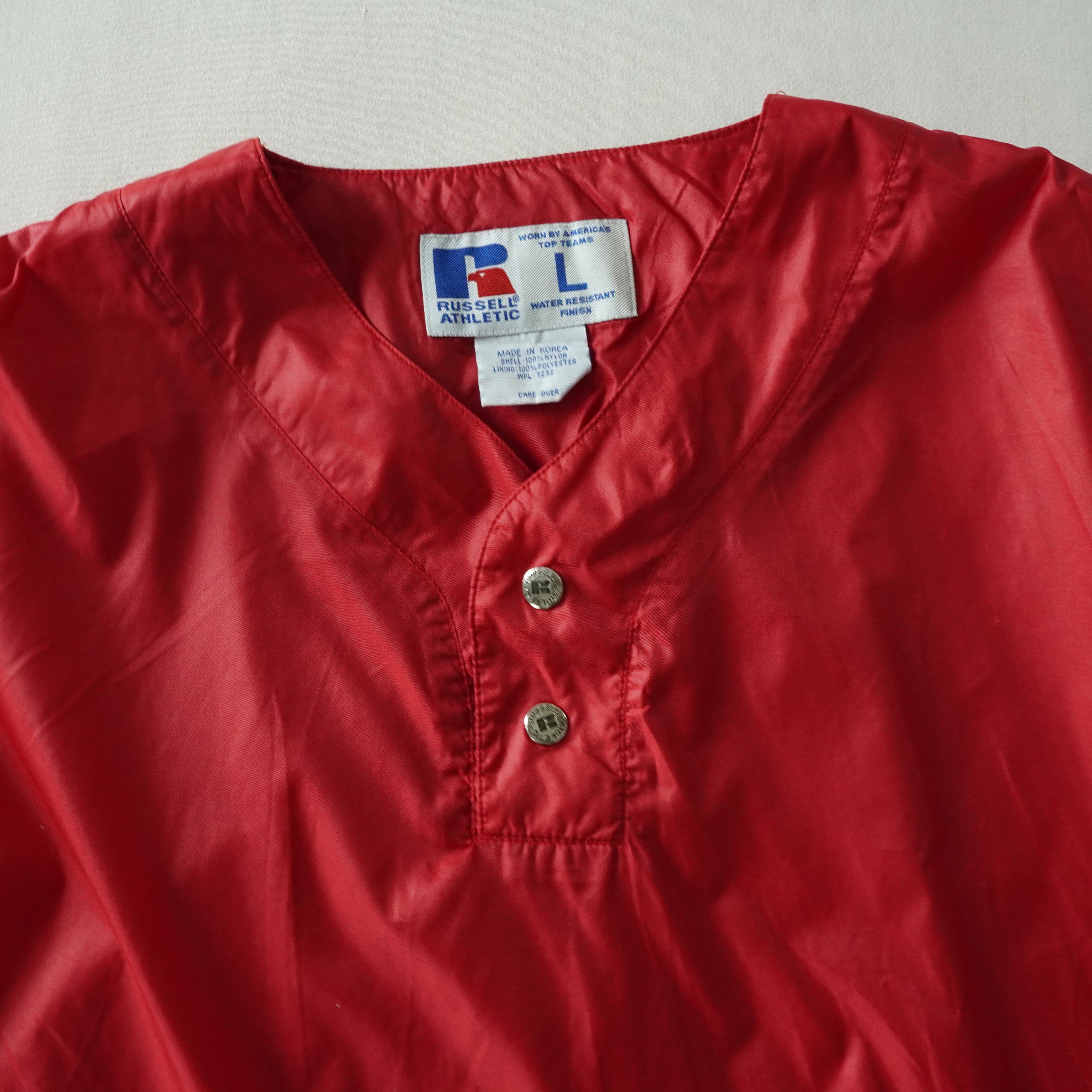 Russell Athletic Red Nylon Wind Pullover Made in Korea | Large