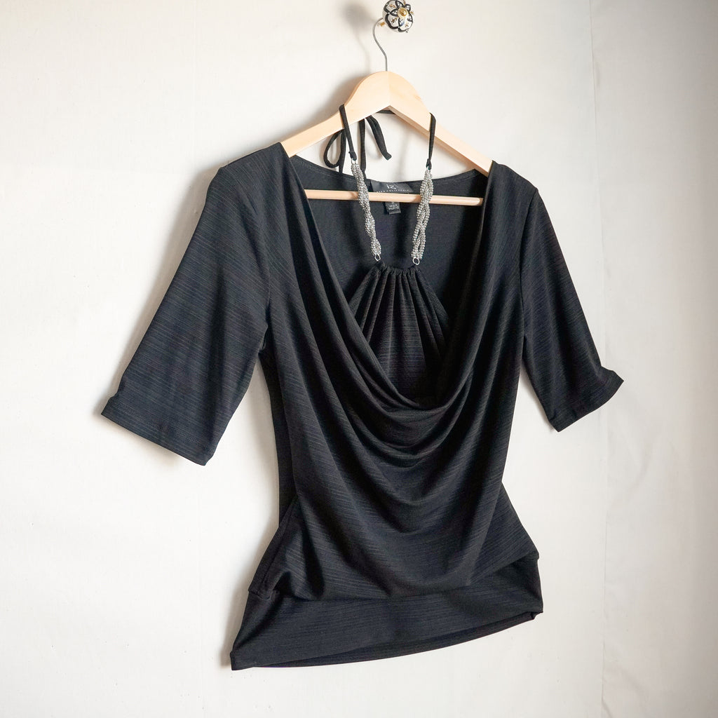 Y2K iZ Byer California Black Cowl Neck Halter Beaded Going Out Top M NWT