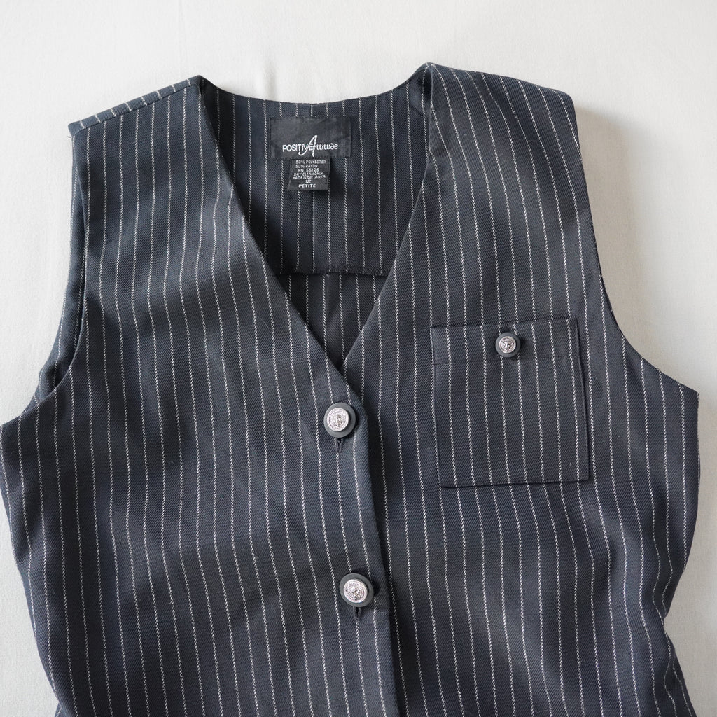 Positive Attitude Pinstripe Button Front Dress | Vintage | 12 Petite