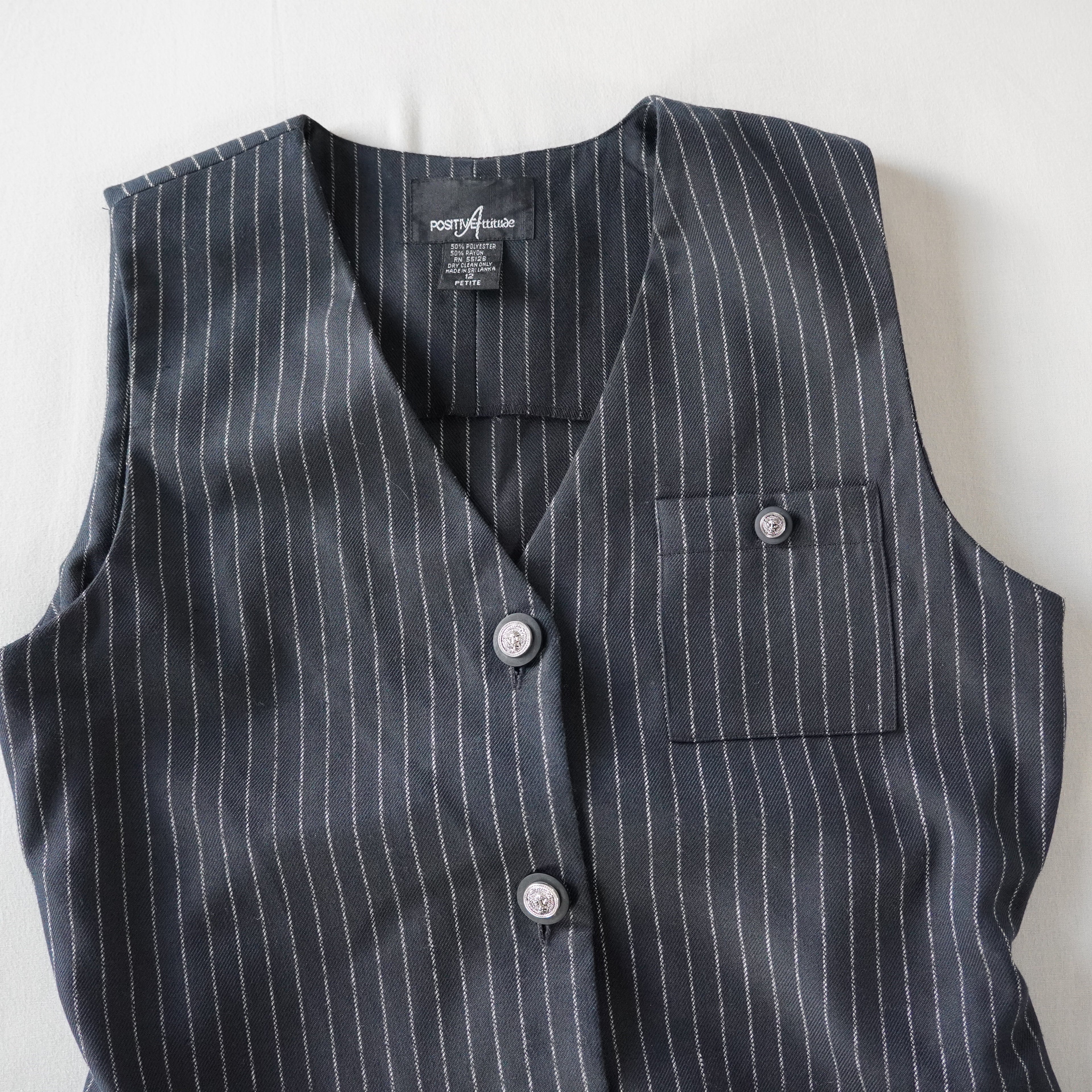 Positive Attitude Pinstripe Button Front Dress | Vintage | 12 Petite