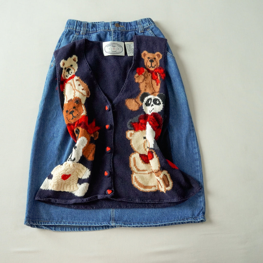 Vintage Eagle's Eye Teddy Bear Knit Sweater Vest Navy Ramie Cotton Cardigan – Size Small